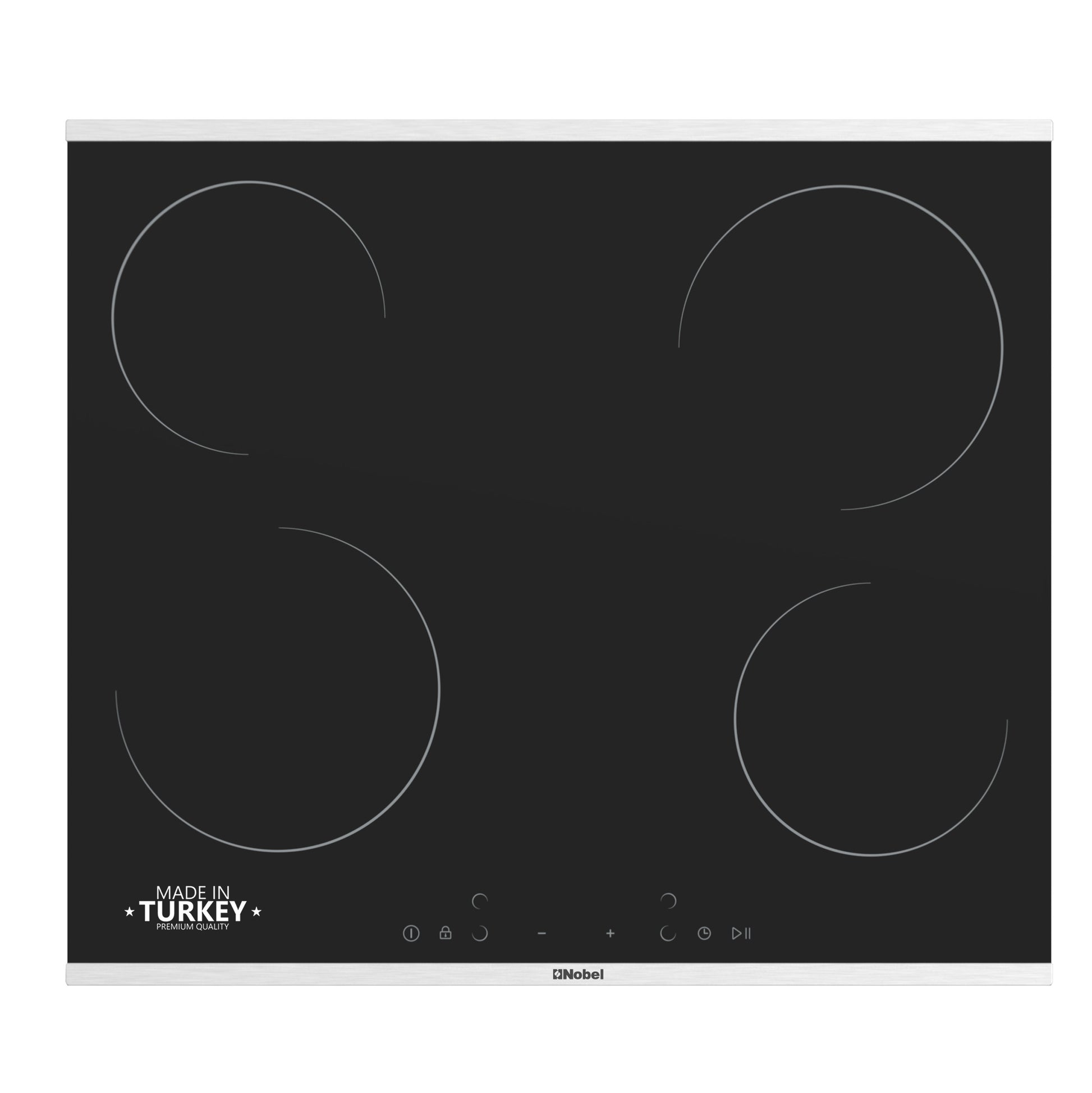 Nobel 60cm Built-in Hobs, Vitroceramic (Hilight), 4 Cooking Zones, 10 Power Levels, Touch Control, Child Safety Lock, Energy Saving, Heat Sensor, Quick Power Setting NBH6041V Black-1
