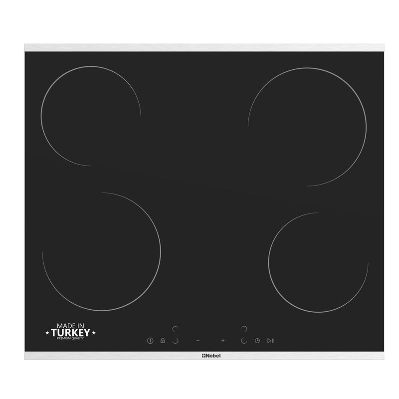 Nobel 60cm Built-in Hobs, Vitroceramic (Hilight), 4 Cooking Zones, 10 Power Levels, Touch Control, Child Safety Lock, Energy Saving, Heat Sensor, Quick Power Setting NBH6041V Black-1