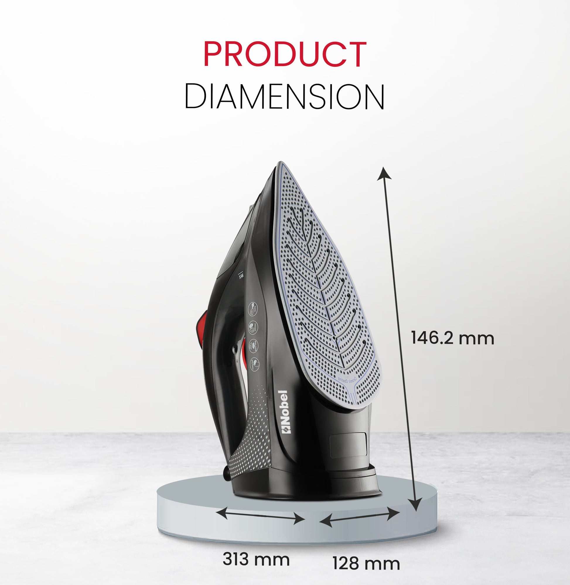 Nobel Steam Iron, Dry Ironing, Spray & Steam Function, Powerful Burst & Vertical Steam, Adjustable Control, 360° Swivel Cord Guard, Overheat Safety, Indicator Light, 300ml Water Tank NSI30 Black-3