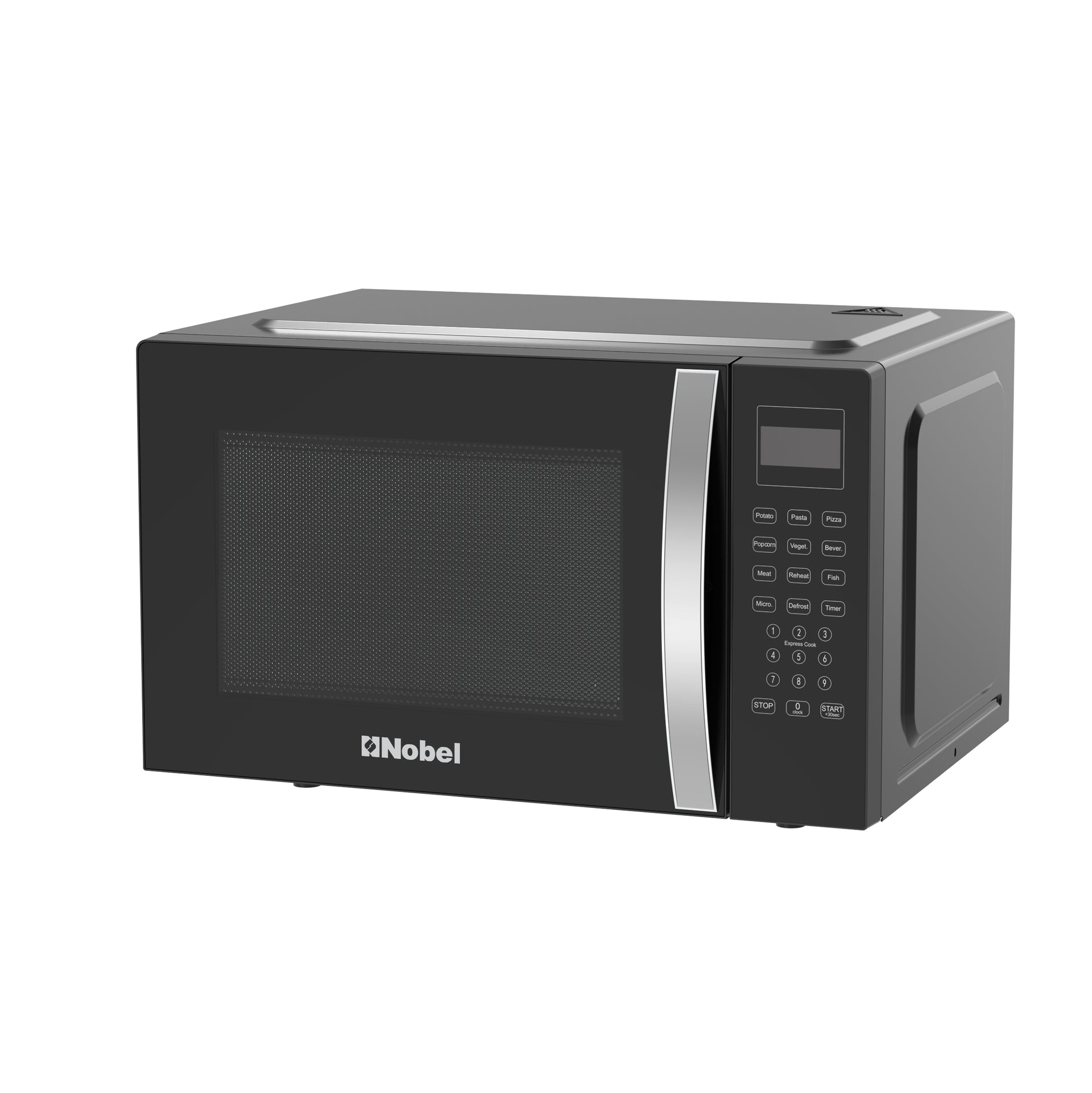 Nobel 42 Liters Capacity Microwave Oven, Membrane Control, Defrost Setting, 8 Auto Menu Cooking, 10 Power Levels, Silver Handle Door Opening with 2 Year Warranty NMO55D Black