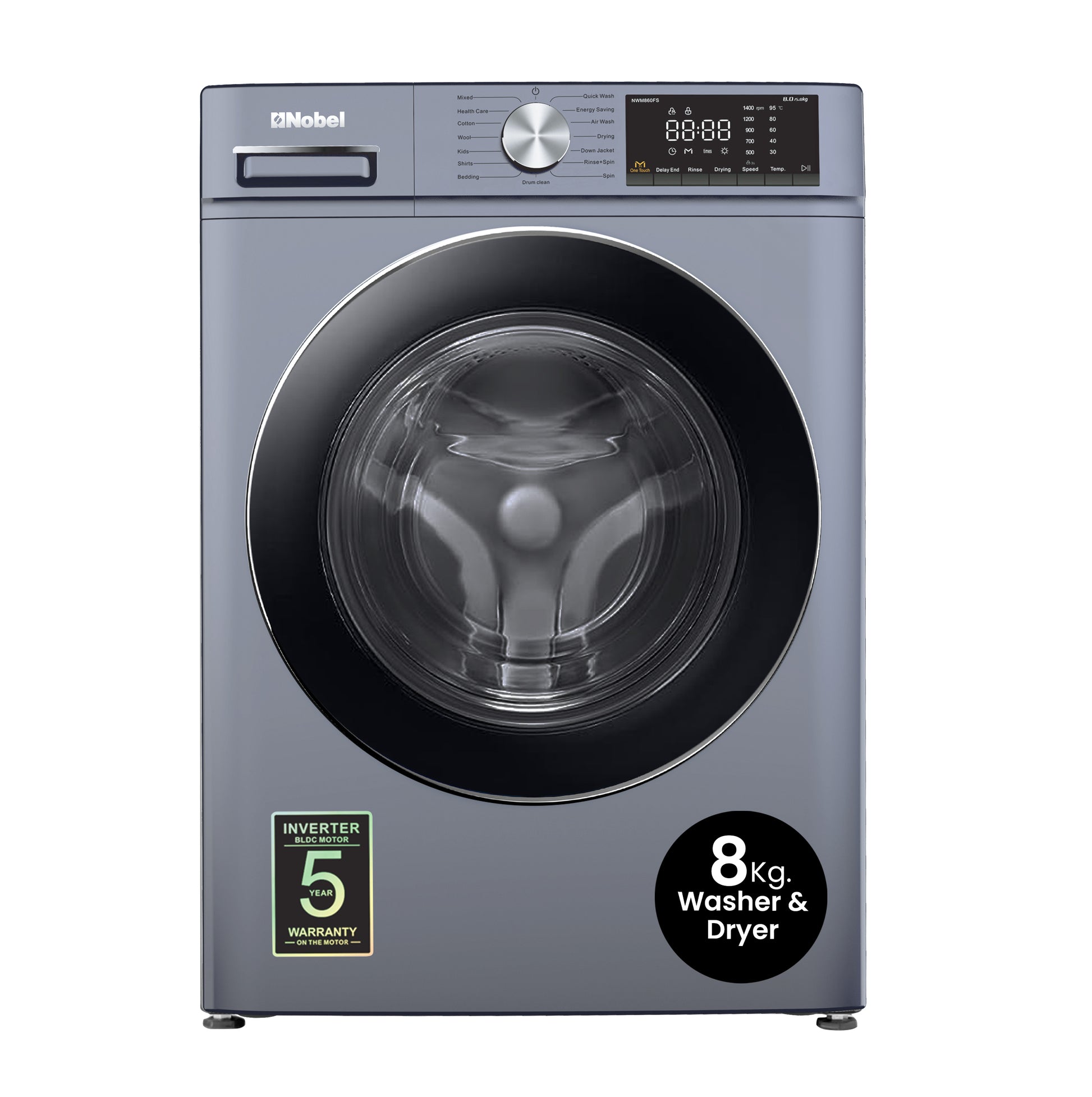 Nobel Washing Machine 8 KG 1400RPM 220-240V~ 50HZ NWM860FS-1