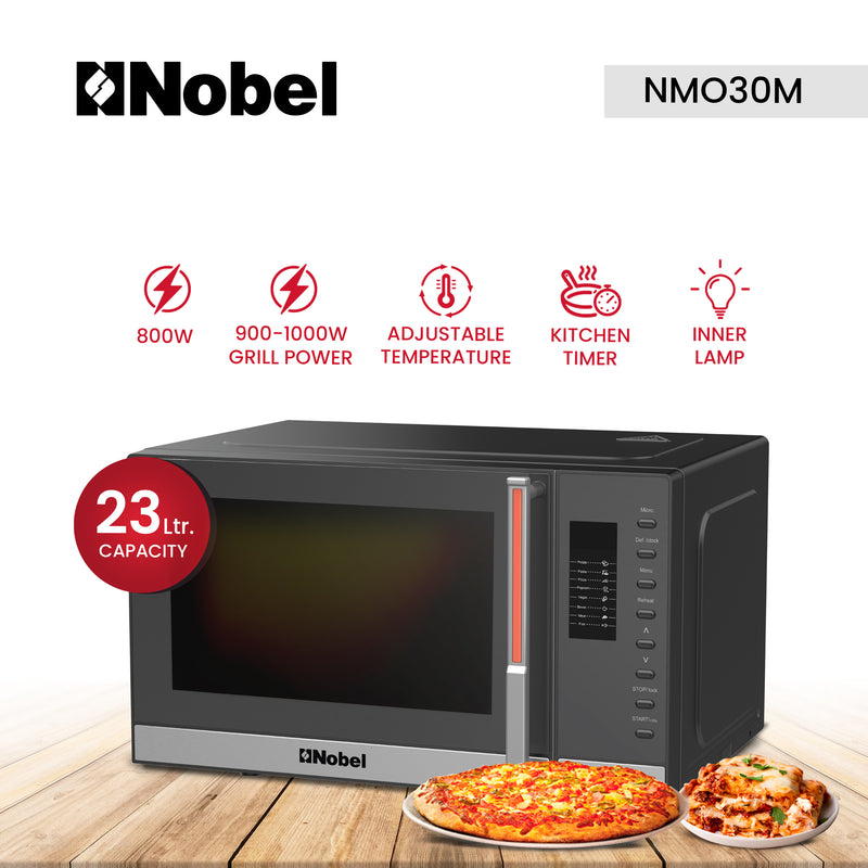 Nobel 23 Liters Microwave Oven Button Control, 60mins Setting Time, 5 Power Levels, Cooking End Signal, Defrost Setting with 2 Year Warranty NMO30D Black-3