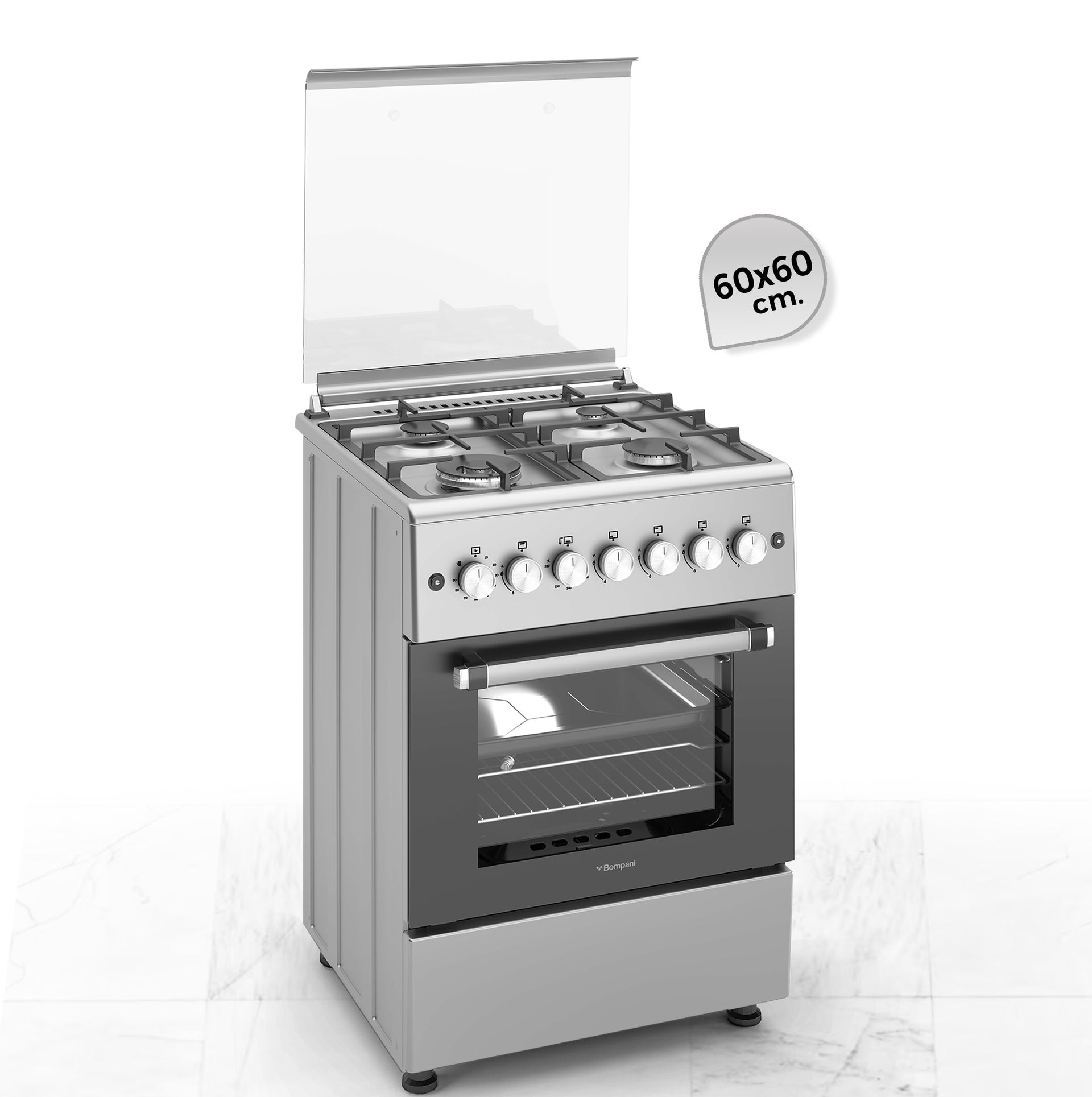 Bompani Gas Cooking range 60X60 Cm Full Safety,4 Gas Burners, Mechanical Timer - BO613YAL