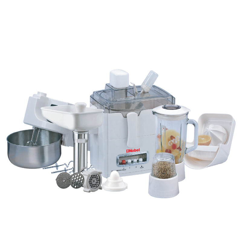 Nobel 10 in 1 Juicer Food Factory with 1 Litres Piano Switch Multi Speed Knob Switch and Citrus Juicer Kubbe Maker - NFP888 White-1