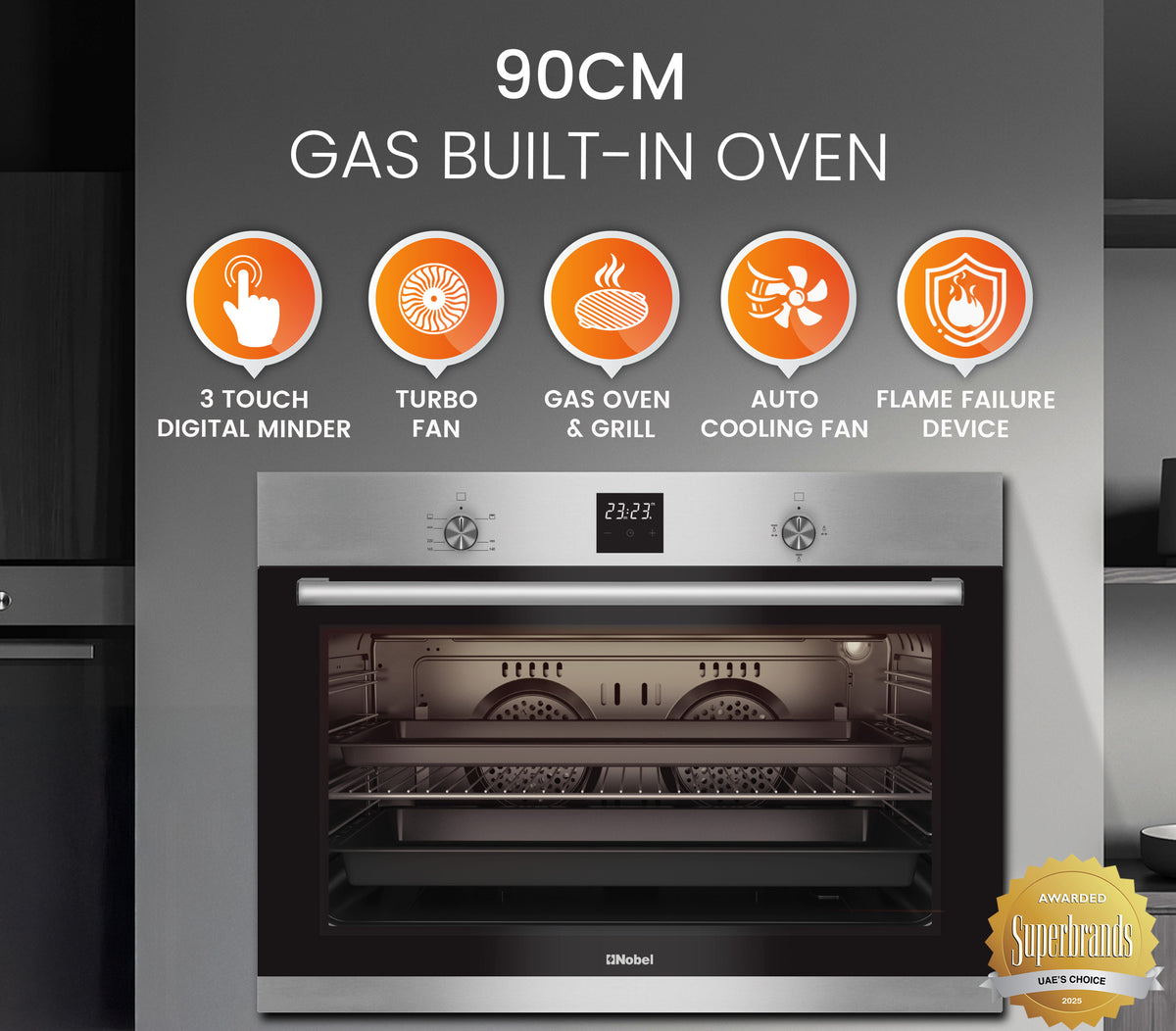 NOBEL Built-in - Ovens Stainless Steel 90cm Gas Grill NBI93020