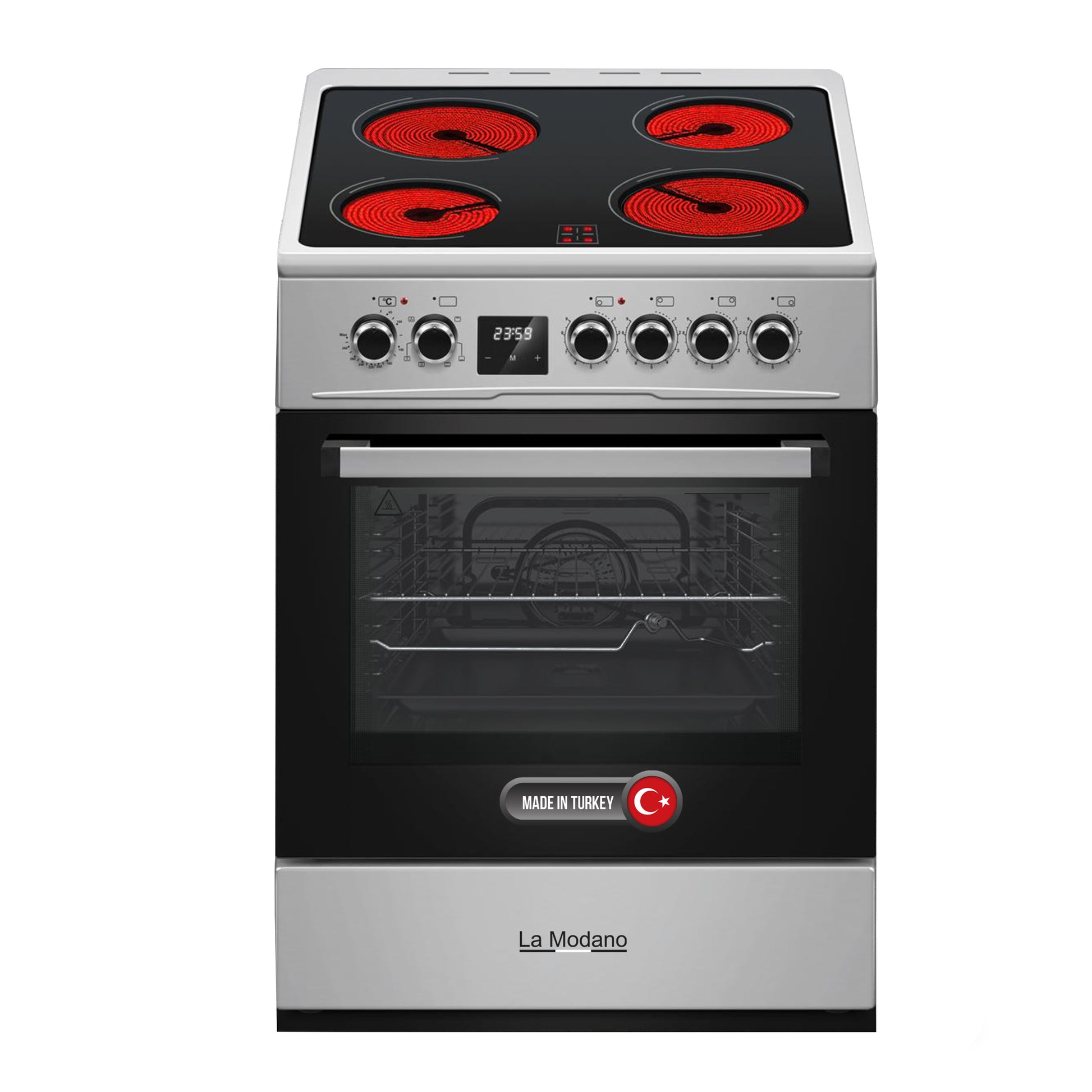 60x60 cm Vitroceramic Electric Cooker, 4 Highlight Ceramic Heaters, Free-Standing Oven, Turbo Fan, Double Glass Door - LMC60VT-1