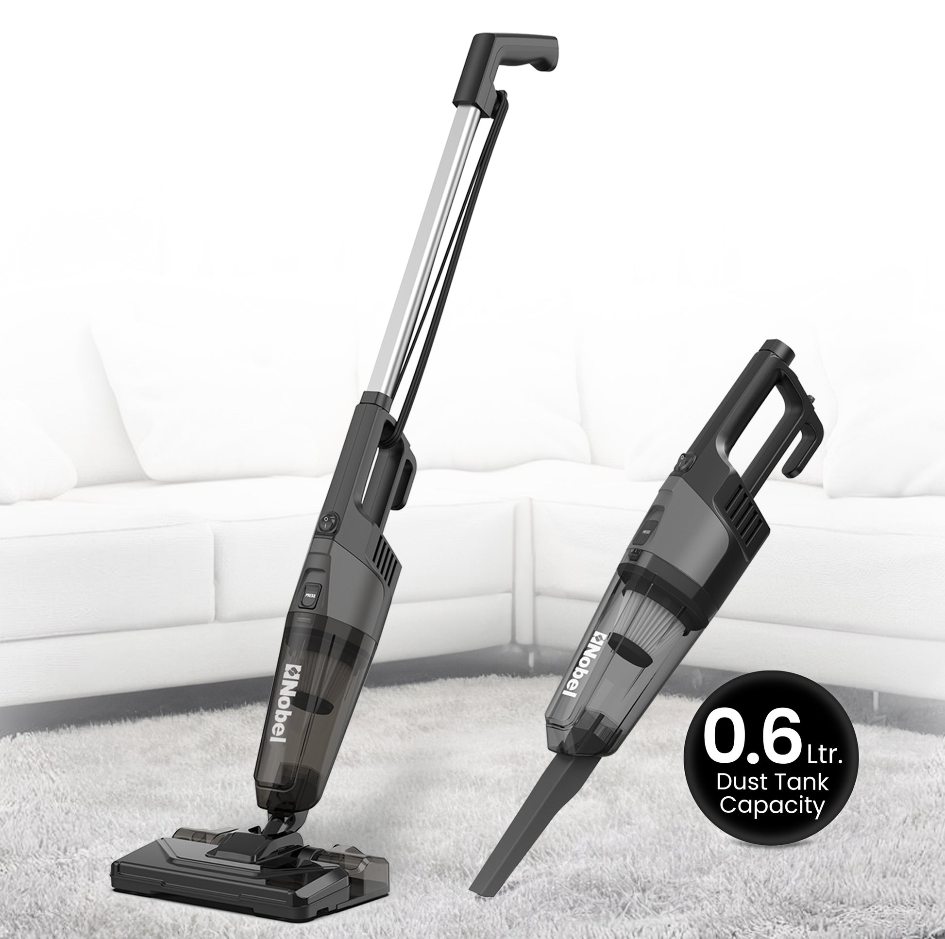 Nobel 2 in 1 Handheld Stick Vacuum Cleaner, Lightweight, Powerful Suction 600W 18 kPa Vacuum, 18 L/s Airflow, 20% Max Efficiency with Hepa Filter & 0.6L Dust Tank Capacity NVC19T Back-2