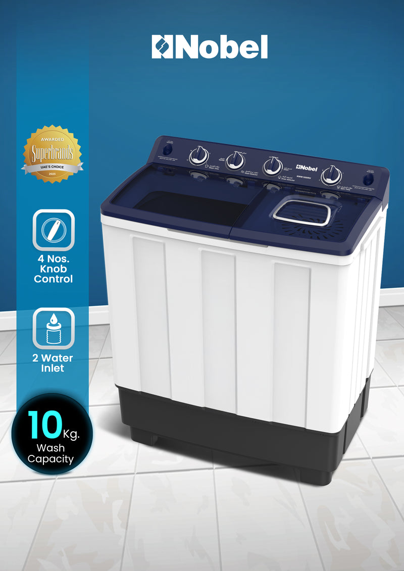 Nobel Semi-Automatic Washers Twin Tub White 10 Kgs/ 5.5 Kgs NWM1200RH-1