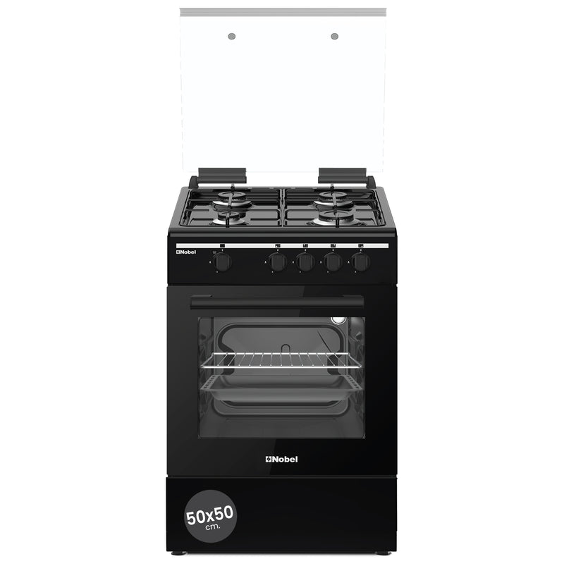 50x50 Gas Cooker with 4 Gas Burners, Gas Oven, Euro Pool Type Hob, Made in Turkey - NGC5000BK-1