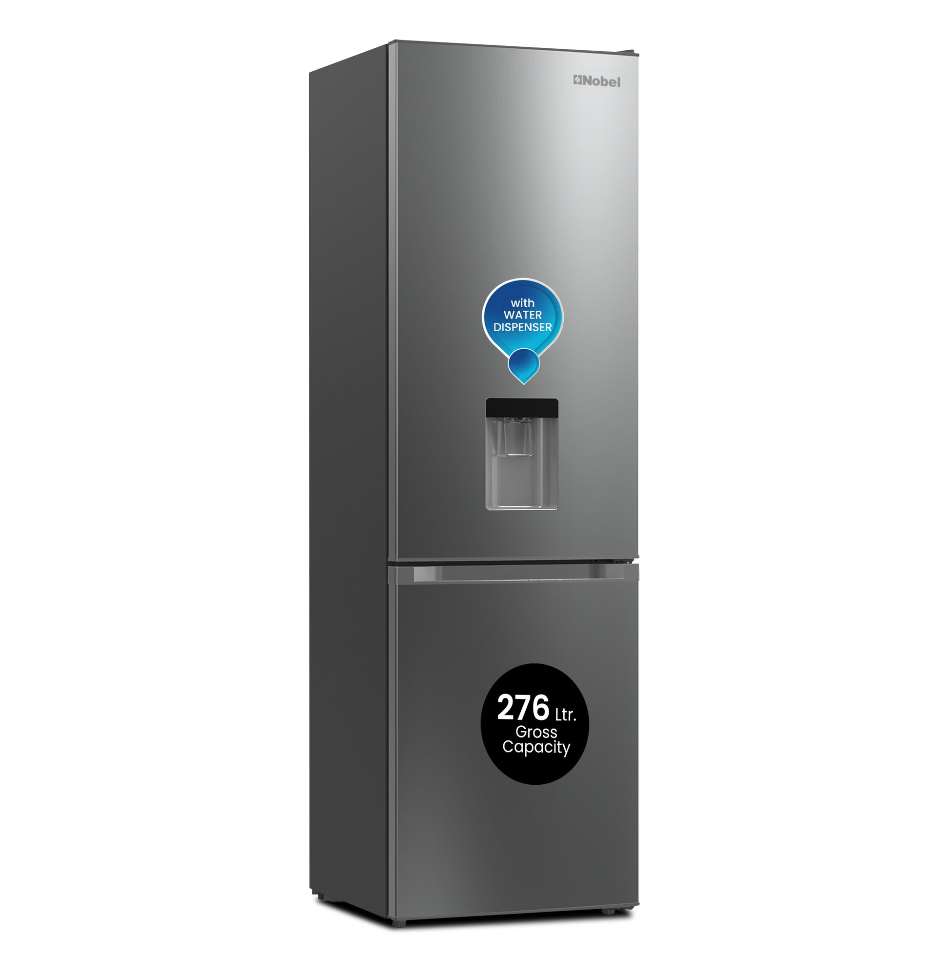 Bottom Mounted Refrigerator 276L Gross / 248L Net Capacity, Inverter, Water Dispenser, NoFrost, Recessed Handle - NBF400-1