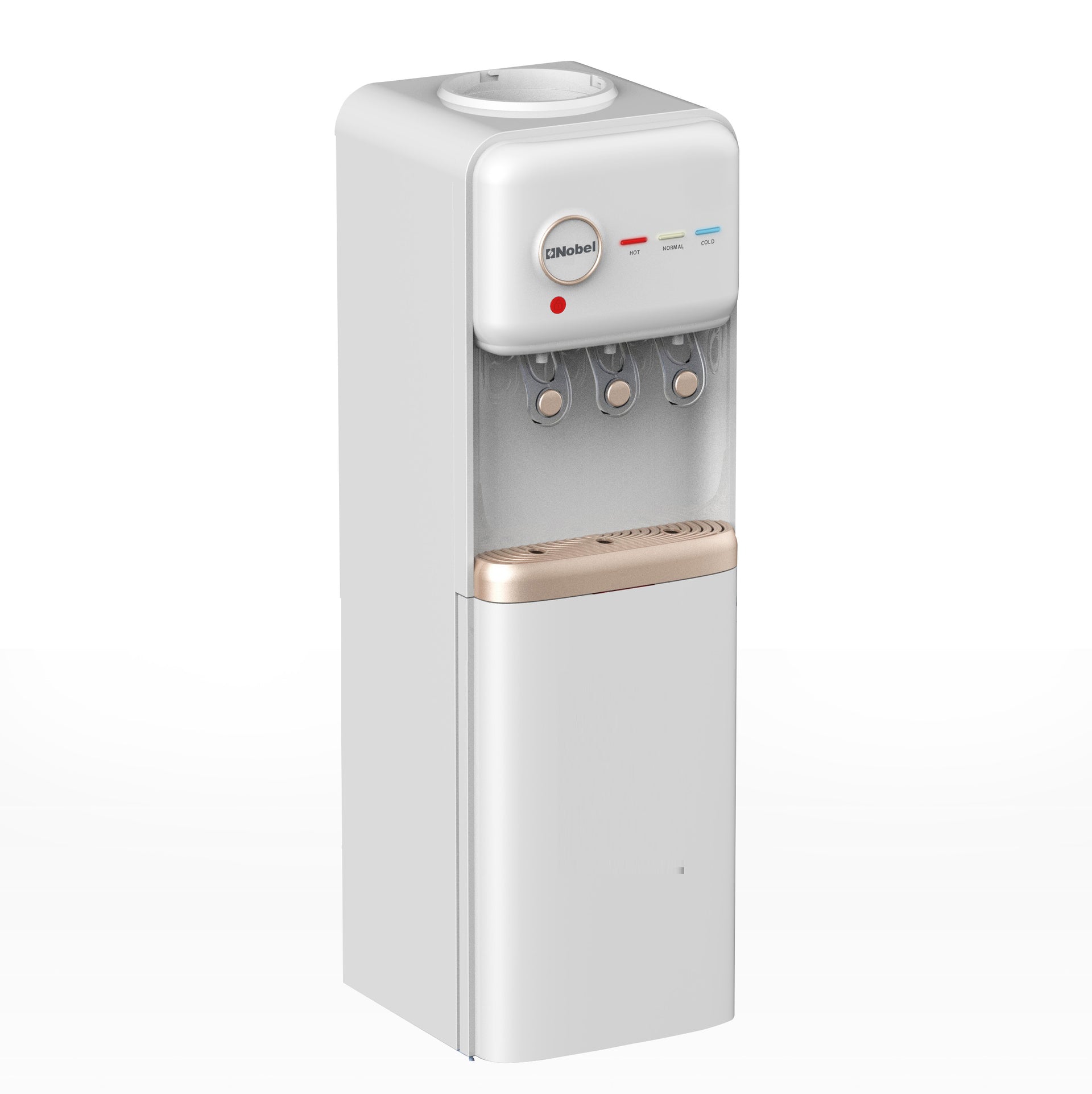 Nobel Freestanding 3 Tap Water Dispenser with Hot, Normal & Cold Taps, Refrigerator, 670W Power - NWD1608R White
