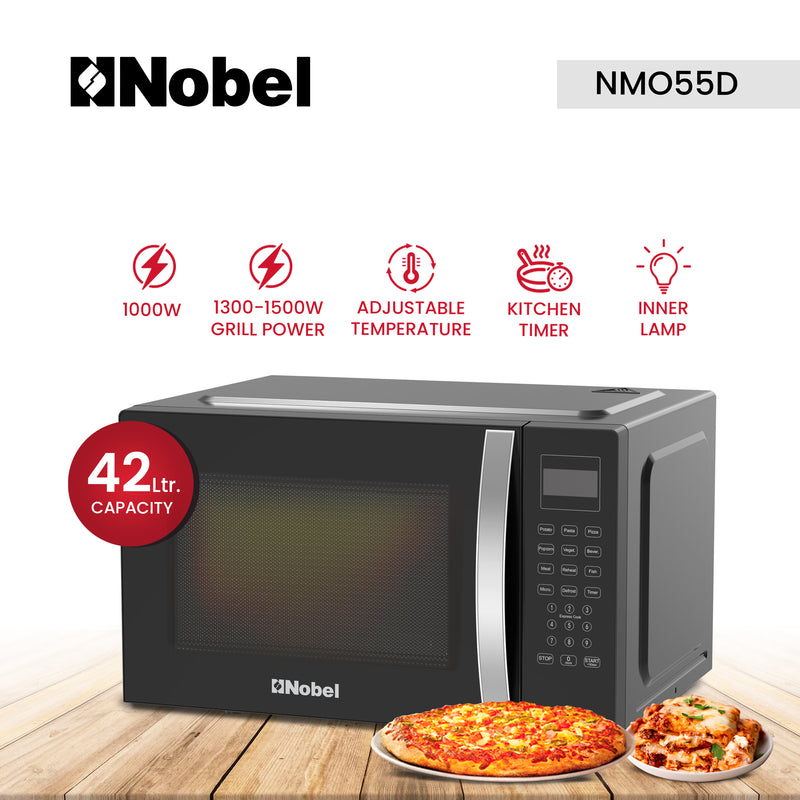 Nobel 42 Liters Capacity Microwave Oven, Membrane Control, Defrost Setting, 8 Auto Menu Cooking, 10 Power Levels, Silver Handle Door Opening with 2 Year Warranty NMO55D Black-3