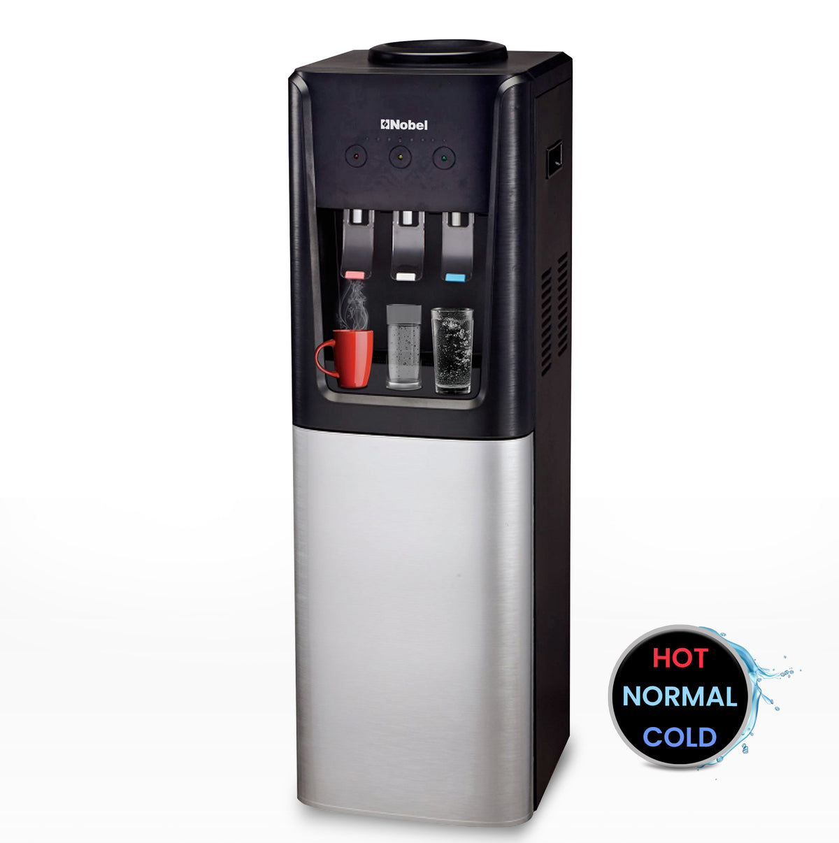 Nobel 3 Tap Top Load Water Dispenser Black and Silver NWD1607