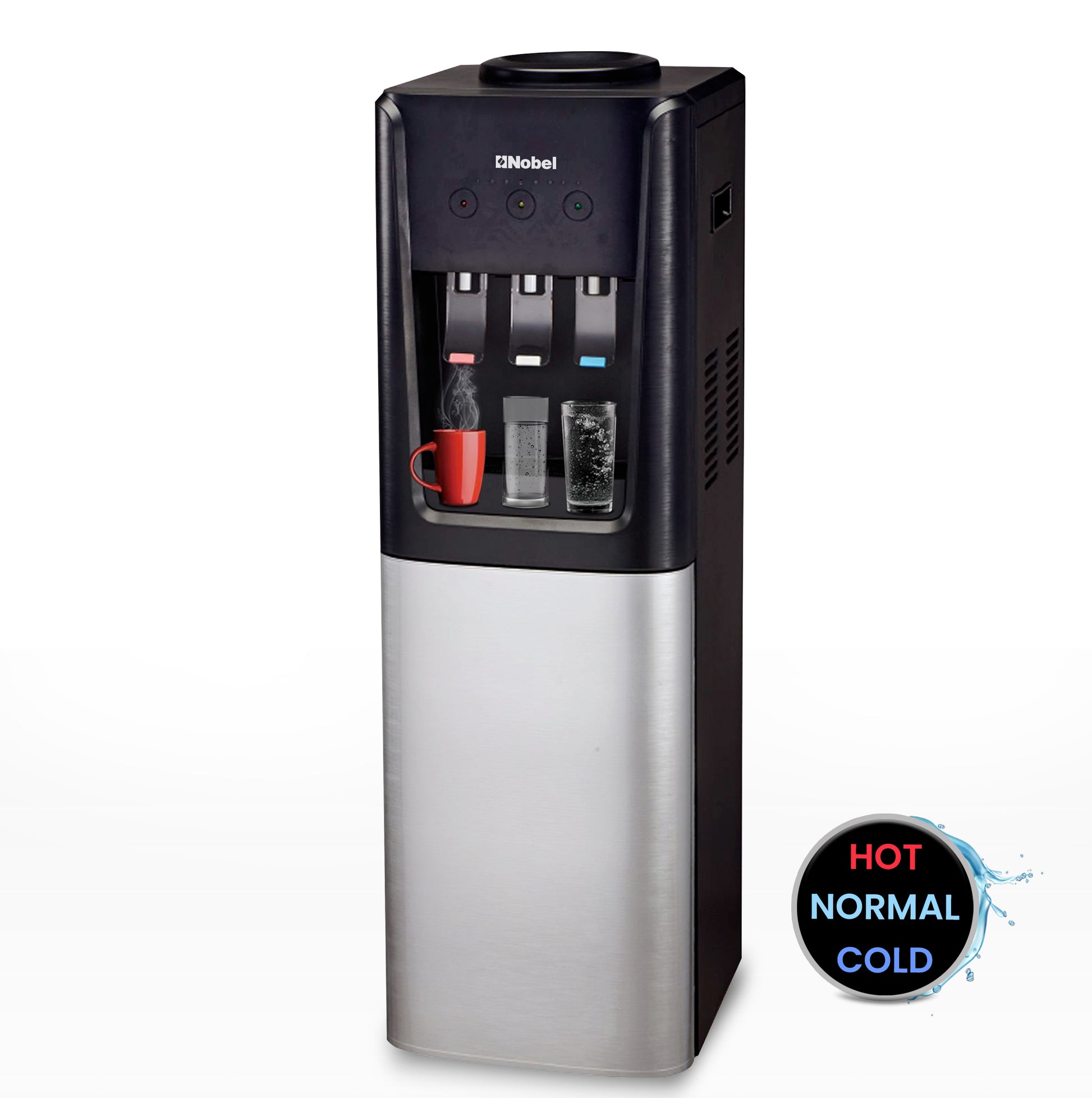 Nobel 3 Tap Top Load Water Dispenser Black and Silver NWD1607-1