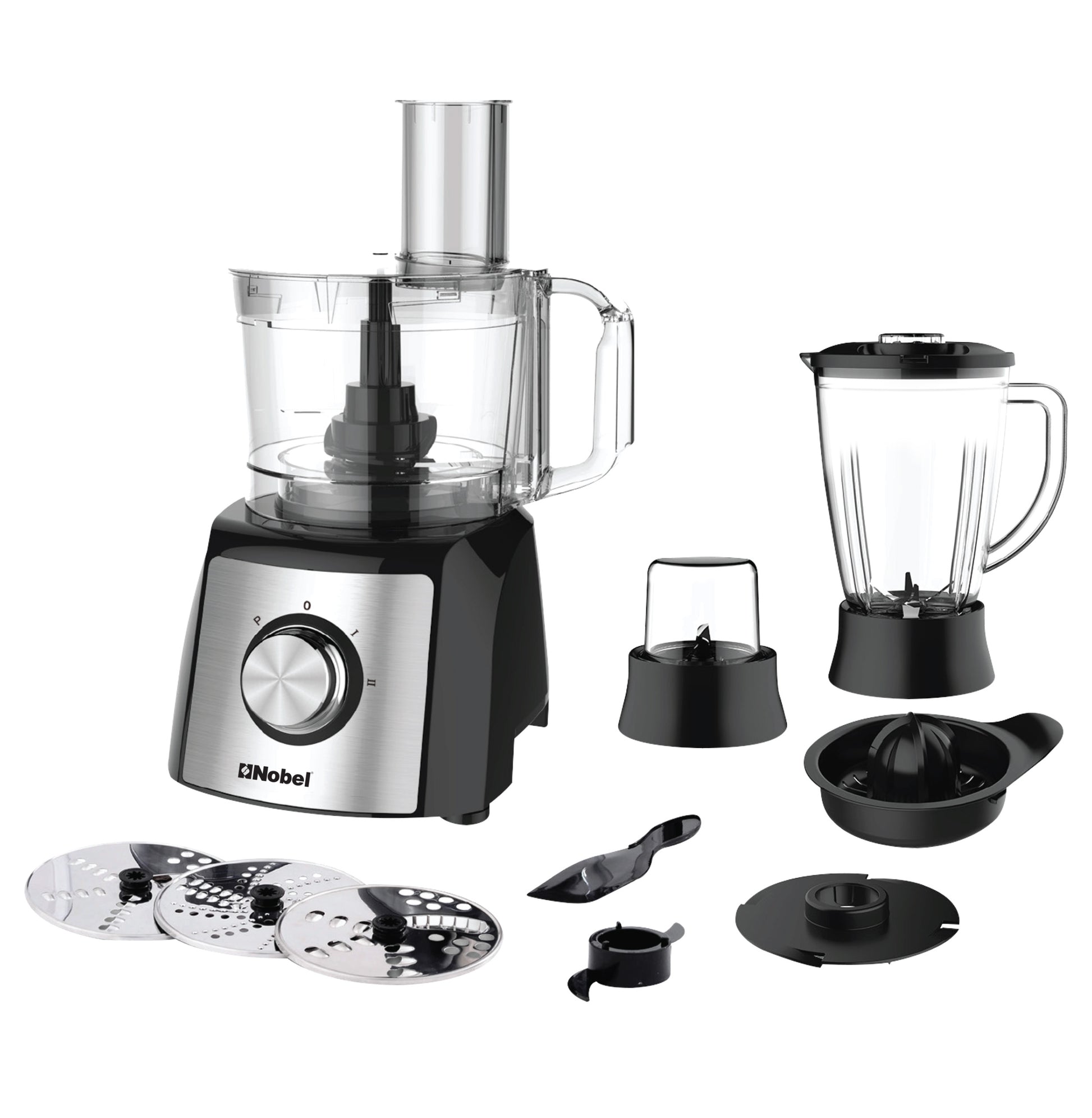 NOBEL 10 in 1 Juicer Food Factory 1.5 Litre 800W 2 Speed - Pulse 3 Cutting Plates Over Heat Protection Anti Slip Feet NFP777E Black with 1 Year Warranty-1