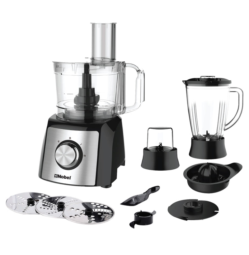 NOBEL 10 in 1 Juicer Food Factory 1.5 Litre 800W 2 Speed - Pulse 3 Cutting Plates Over Heat Protection Anti Slip Feet NFP777E Black with 1 Year Warranty-1