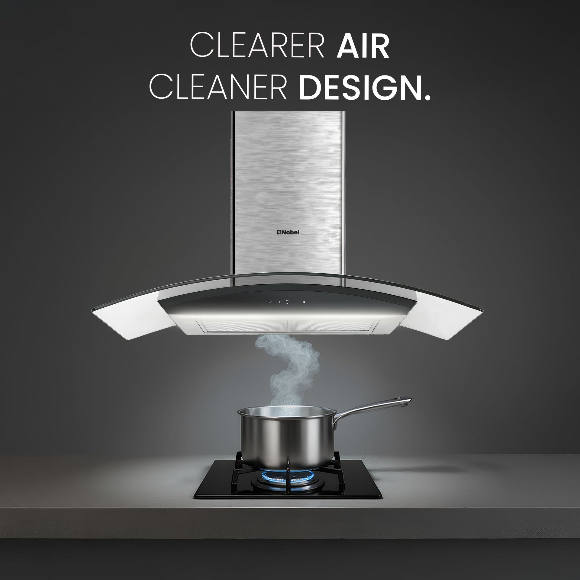 Nobel 60cm Built-in Hoods Touch Control Switch with Digital Display with 3 Speeds, Metal Motor House And Metal Fan, 750m3/h. 2x500 430SS Chimneys NCH60CG