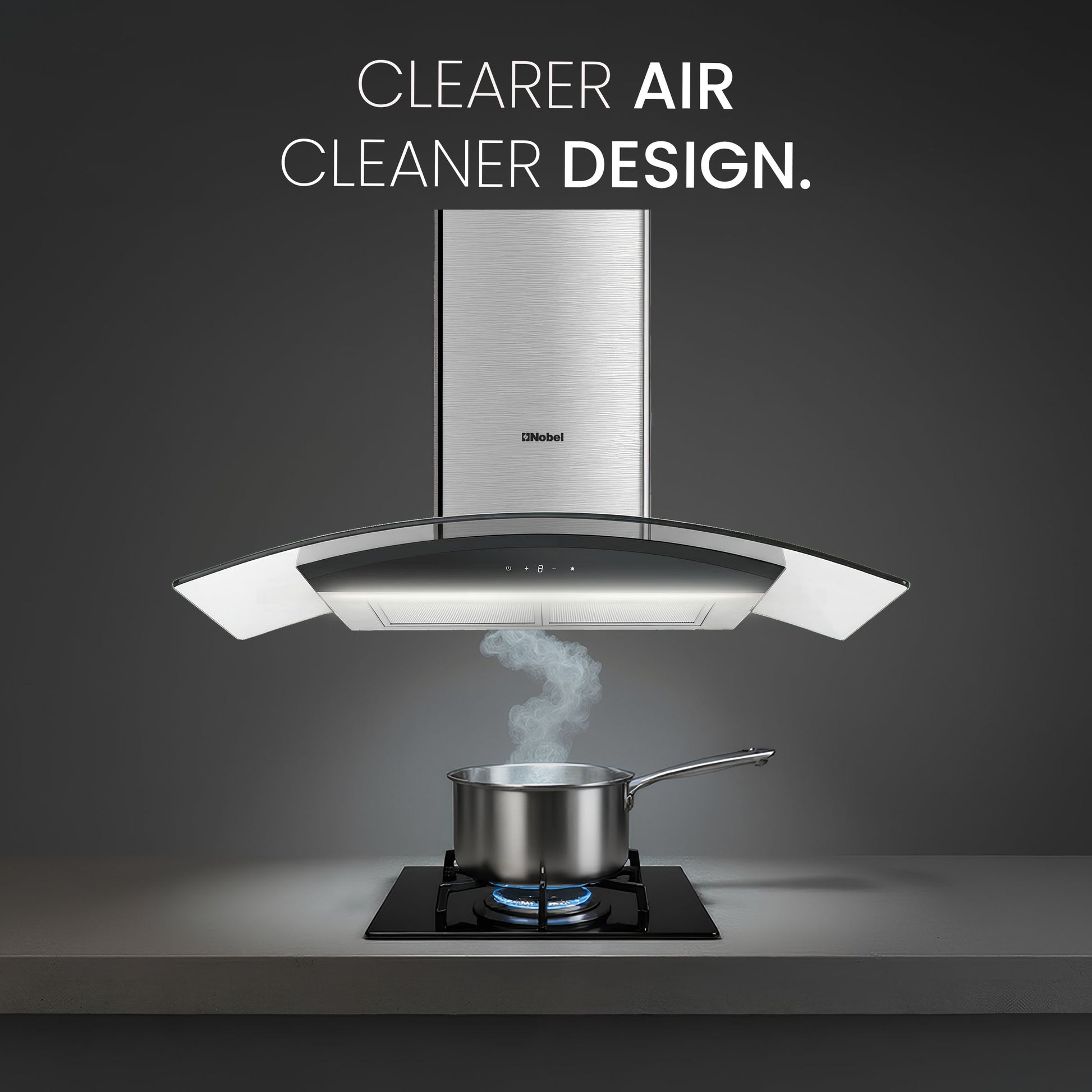 Nobel 60cm Built-in Hoods Touch Control Switch with Digital Display with 3 Speeds, Metal Motor House And Metal Fan, 750m3/h. 2x500 430SS Chimneys NCH60CG-1