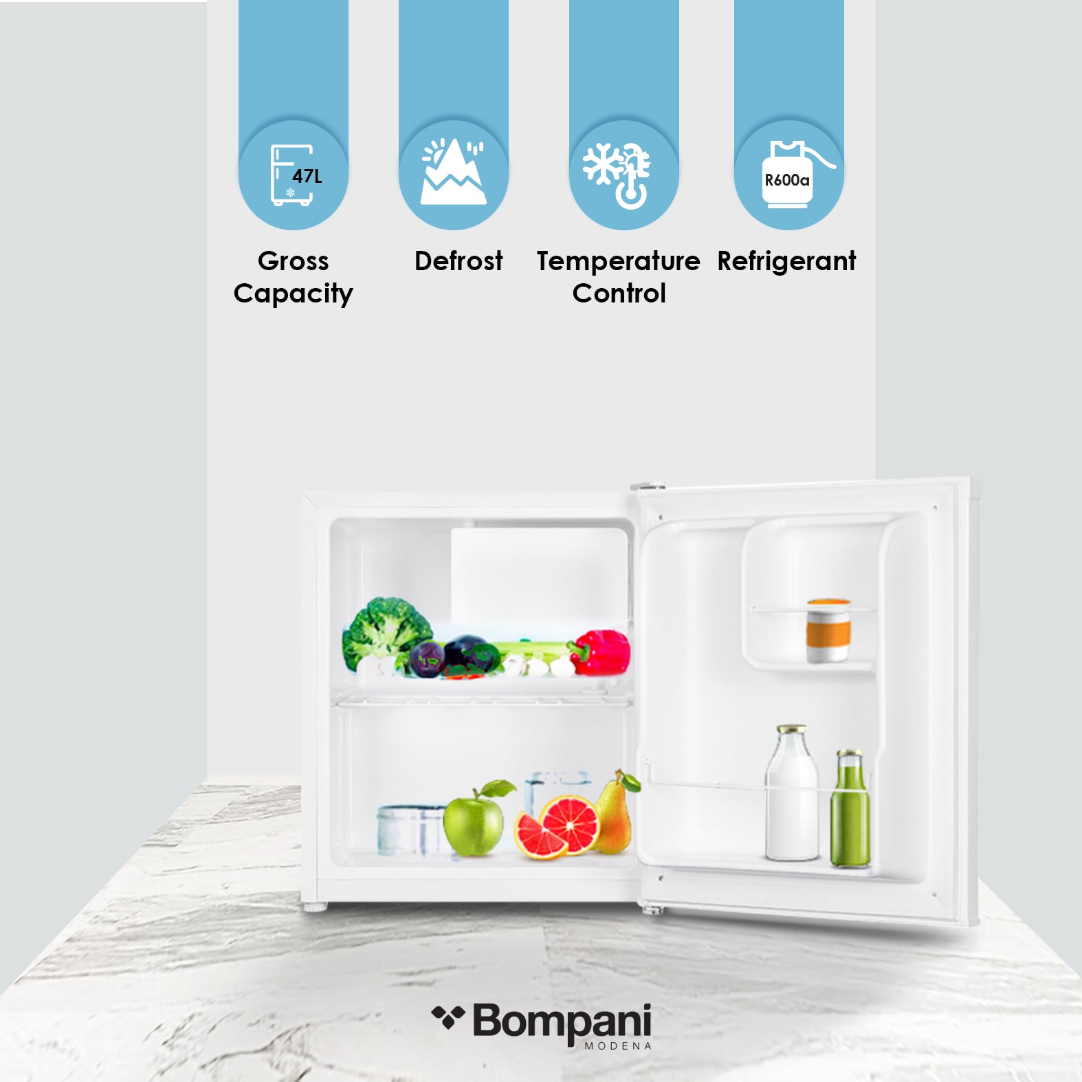 Single Door Refrigerator 46 Litres Net Capacity, Defrost, R600a Refrigerant - BR64