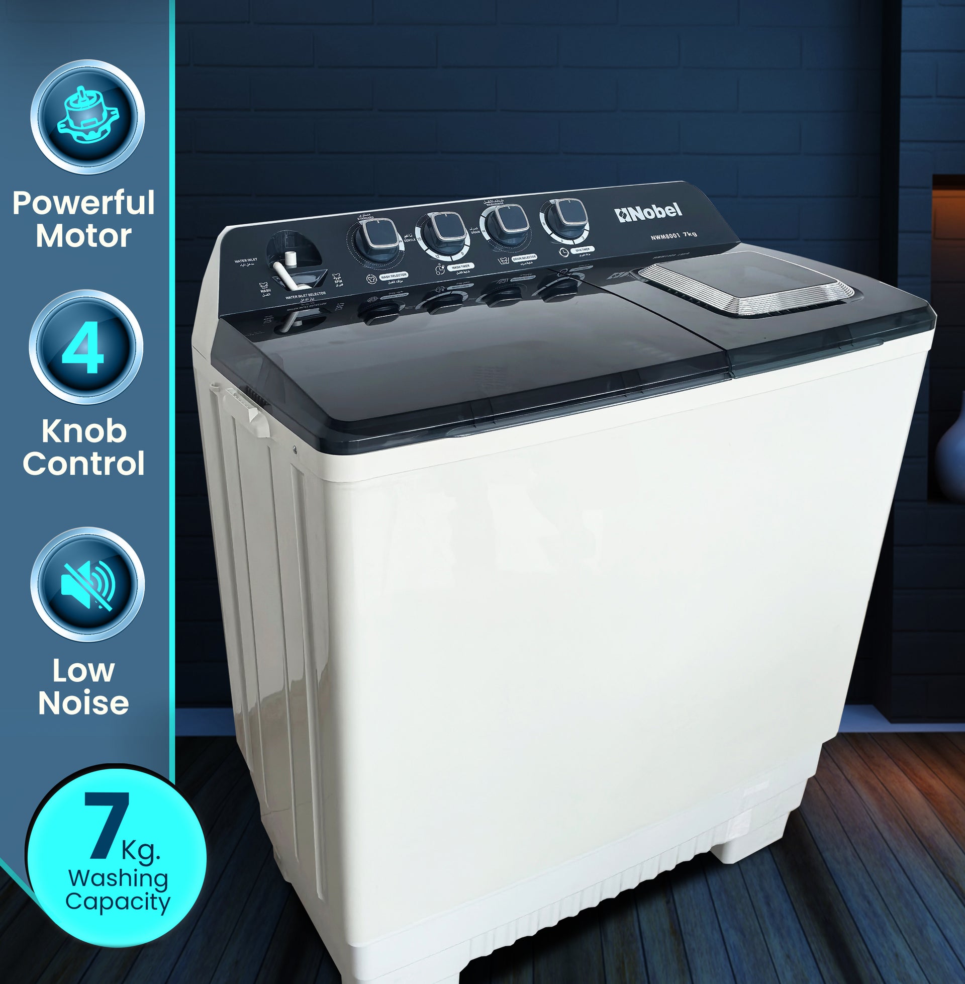 Semi automatic washing machine Twin Tub 7 Kg - NWM8001