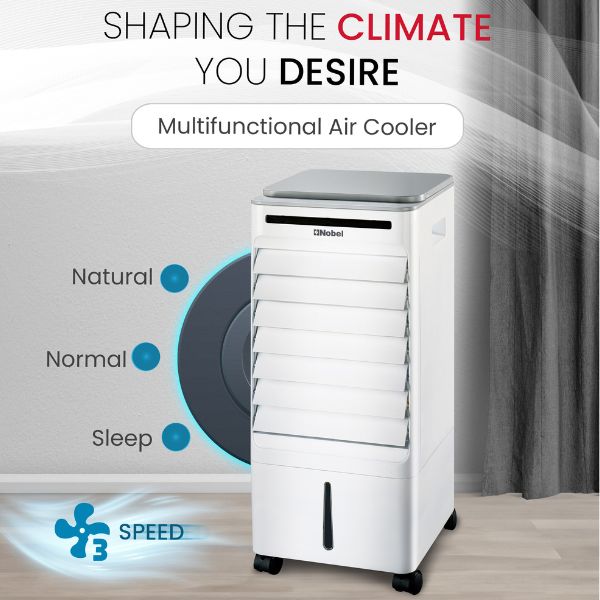 Nobel Air Cooler, 6L Water Tank, 3-Speed, Ionizer, Auto Swing, 7.5H Timer, Efficient Cooling, Purified Air, Swing Oscilations, Compact Design with Remote NAC30R White-2
