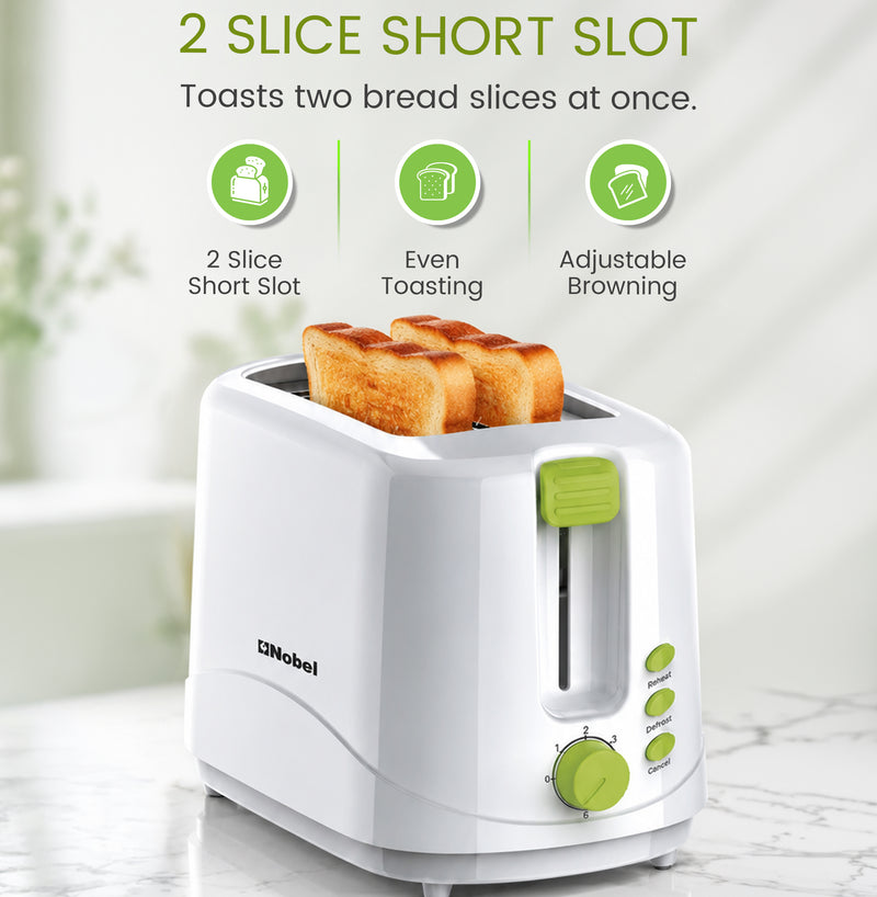 Nobel Sandwich Toaster 2 Slice Short Slot, Cord Storage, Cool-Touch, Adjustable Browning Control, 7 Settings, Cancel/Reheat/Defrost Function, Removable Crumb Tray NST2TI White-3