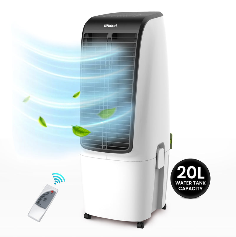 Nobel Air Cooler, 20L Capacity, Detachable Water Tank, 3 Wind Modes, 4 Wind Speeds, Touch & Remote Control, Honeycomb Filter, Automatic Shutdown, Silent Operation (110W) NAC400 White-1
