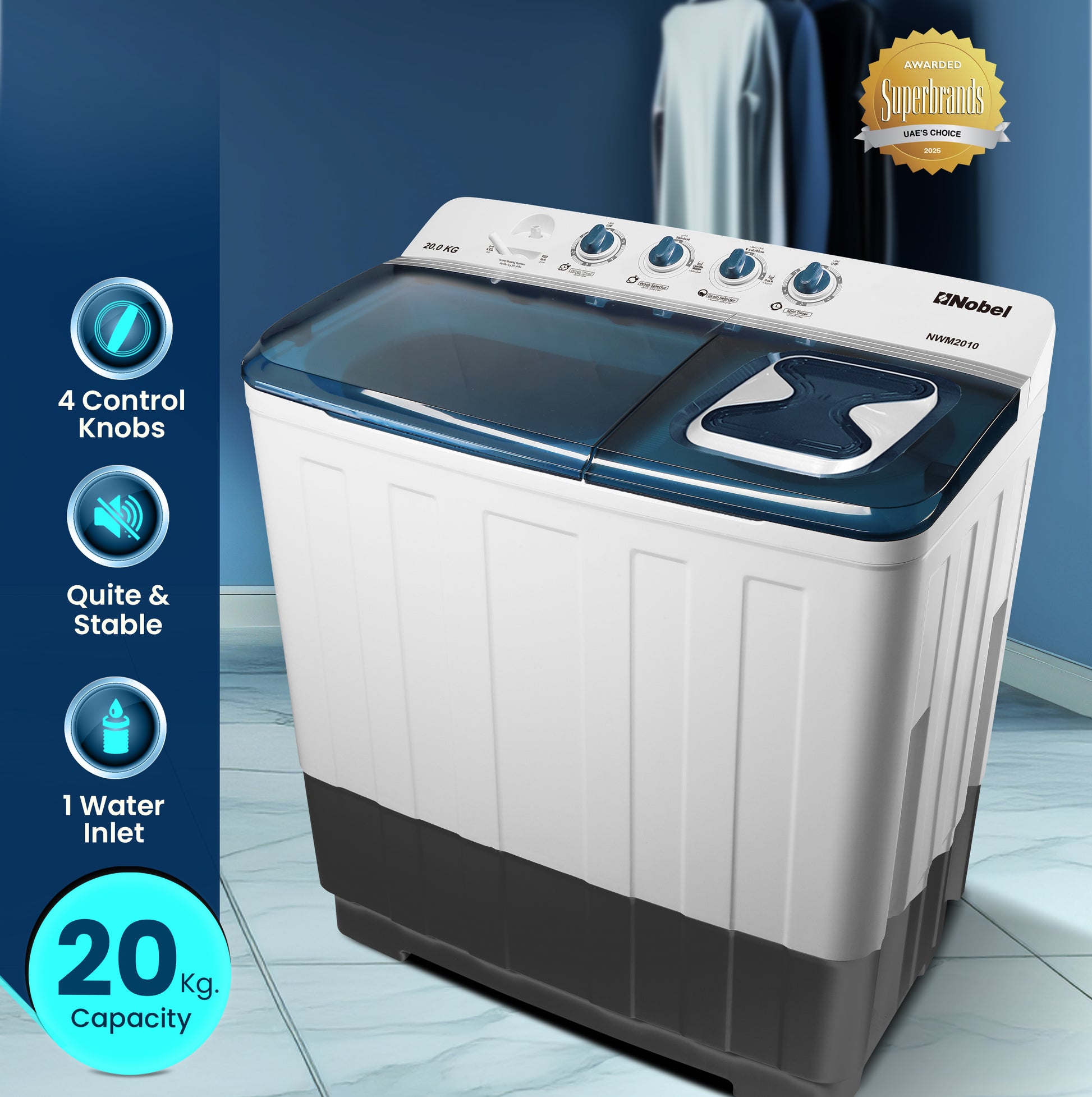 Semi Auto Twin Tub Washing machine 20 Kgs - NWM2010-2