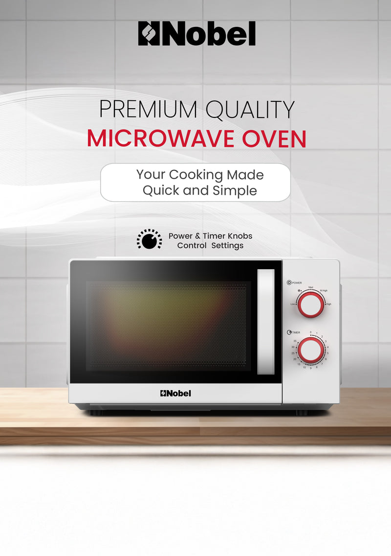 Nobel 20 Liters Capacity Microwave Oven, Knobs Control, 35mins Setting Time, 5 Power Levels, Cooking End Signal, Defrost Setting with 1Year Warranty NMO22M White-2