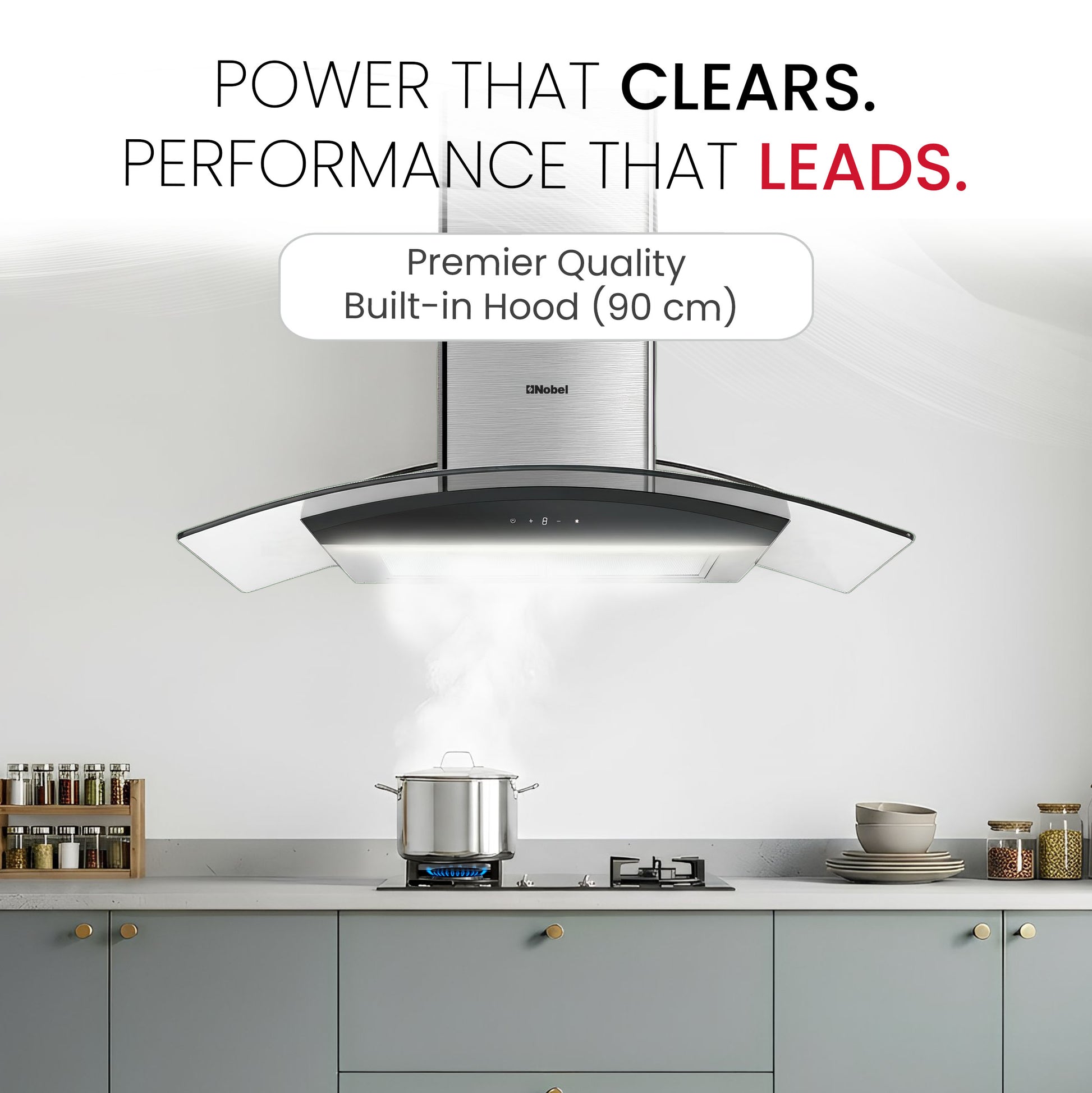 Nobel 60cm Built-in Hoods Touch Control Switch with Digital Display with 3 Speeds, Metal Motor House And Metal Fan, 750m3/h. 2x500 430SS Chimneys NCH60CG-2