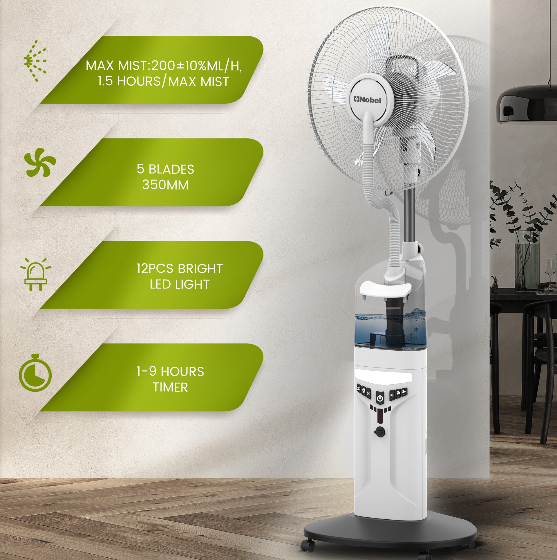 NOBEL Rechargeable Mist Fan White 16 inch Fan Blade NF777MRC