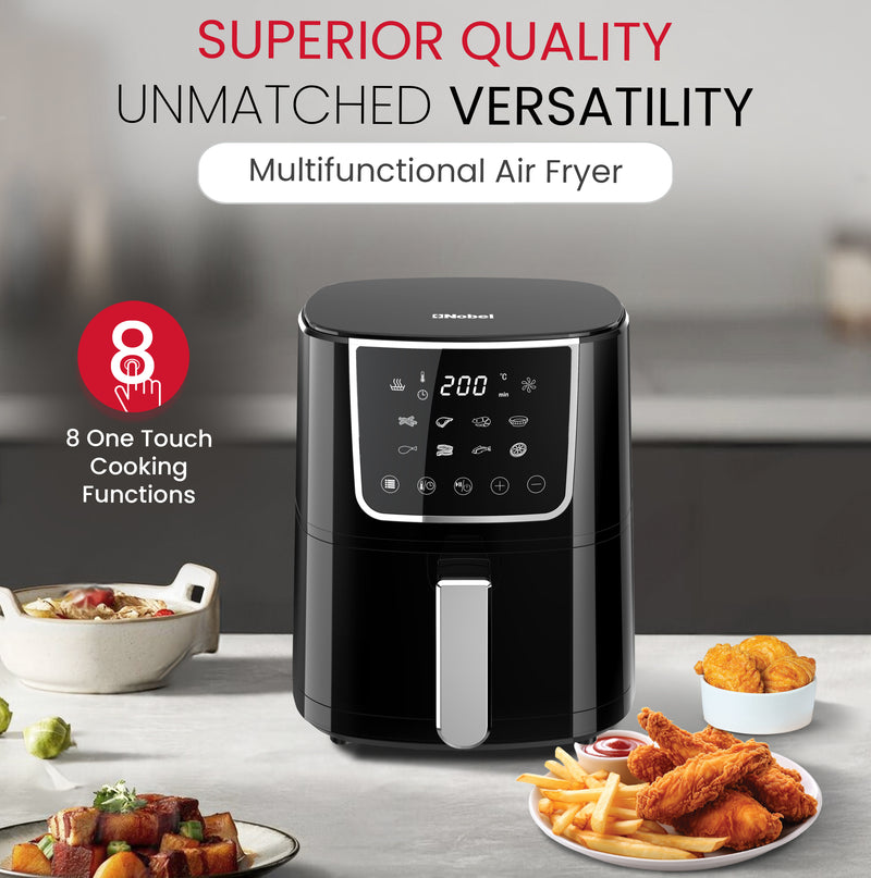 Nobel Air Fryer 4L Capacity, Multifunctional Fryer with Delay Function, Overheat Prevention, Digital Touch, 8 Preset Programs, High-Speed Air Circulation, Non-Stick (1400W) NAF600 Black-2