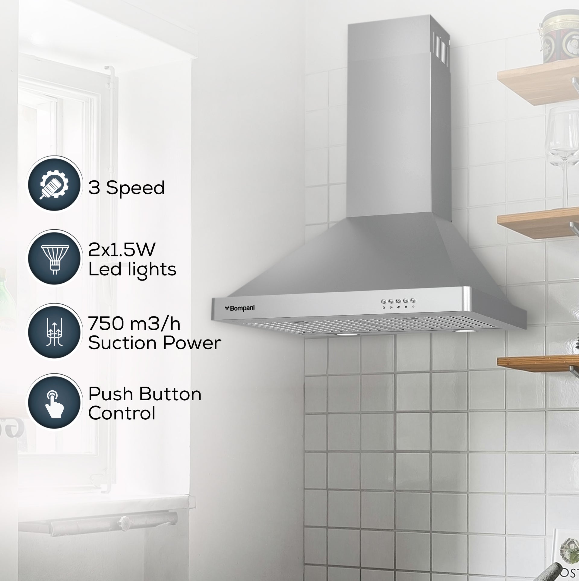 Bompani Builtin Hoods Stainless Steel 60Cm Decorative CHIMNEY60ST