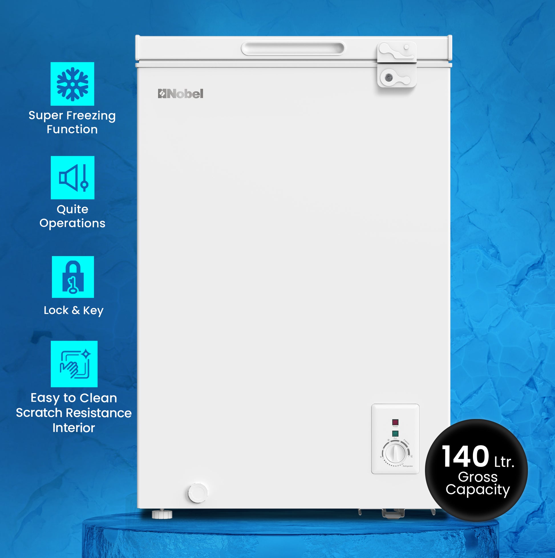 Single Door Chest Freezer 140Ltr Gross /99Ltr Net Capacity , R600a Refrigerant - NCF145-2