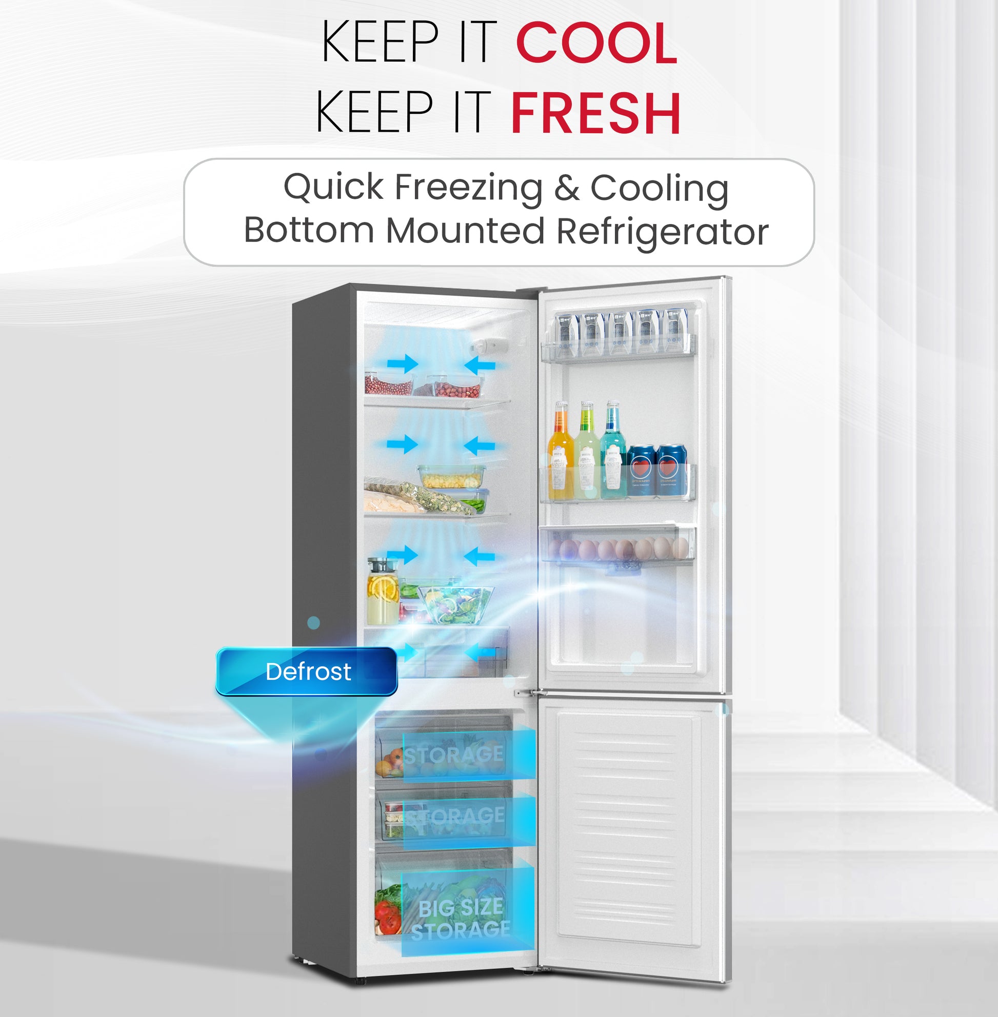 Bottom Mounted Refrigerator 276L Gross / 248L Net Capacity, Inverter, Water Dispenser, NoFrost, Recessed Handle - NBF400-5