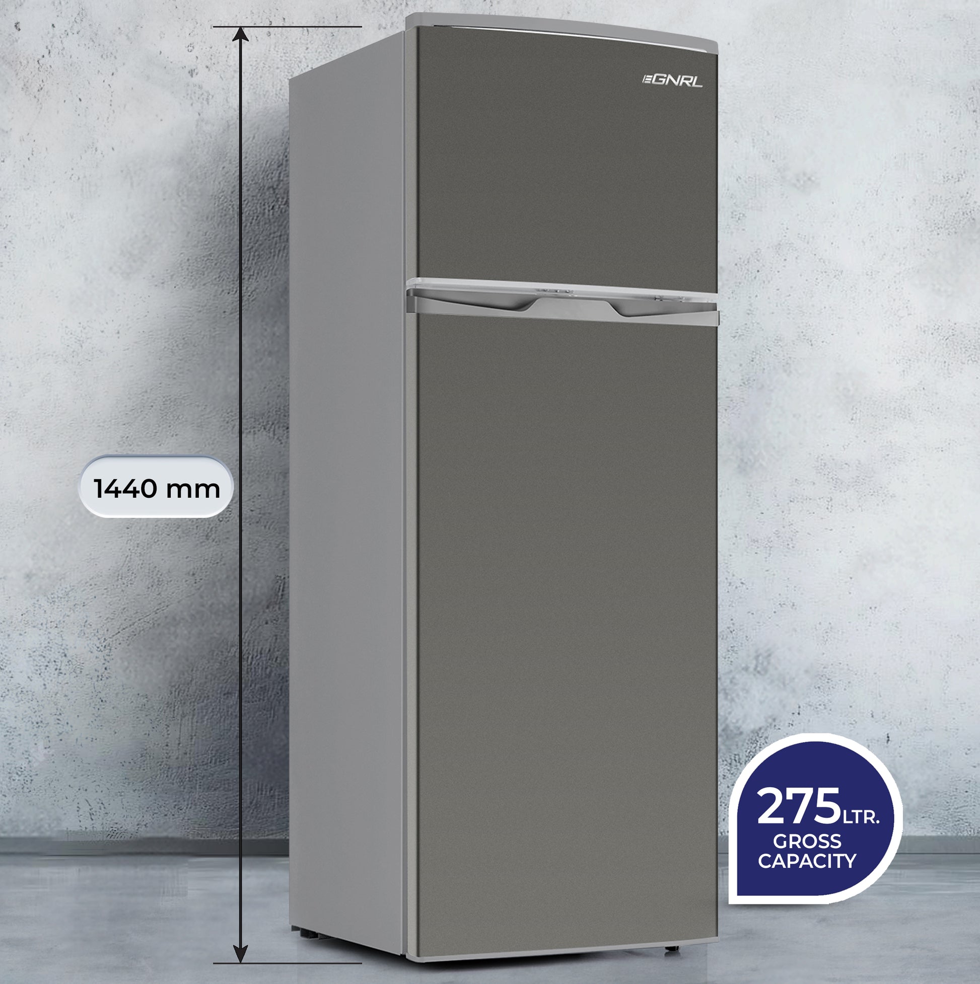 EGNRL EGR225S Double Door Refrigerator 225 Liters Gross Capacity Defrost Recessed Handle R600A Inside Condenser Dark Silver-3