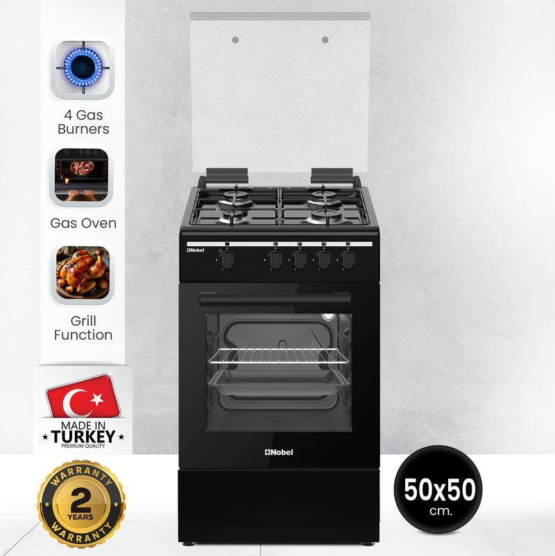 50x50 Gas Cooker with 4 Gas Burners, Gas Oven, Euro Pool Type Hob, Made in Turkey - NGC5000BK-2