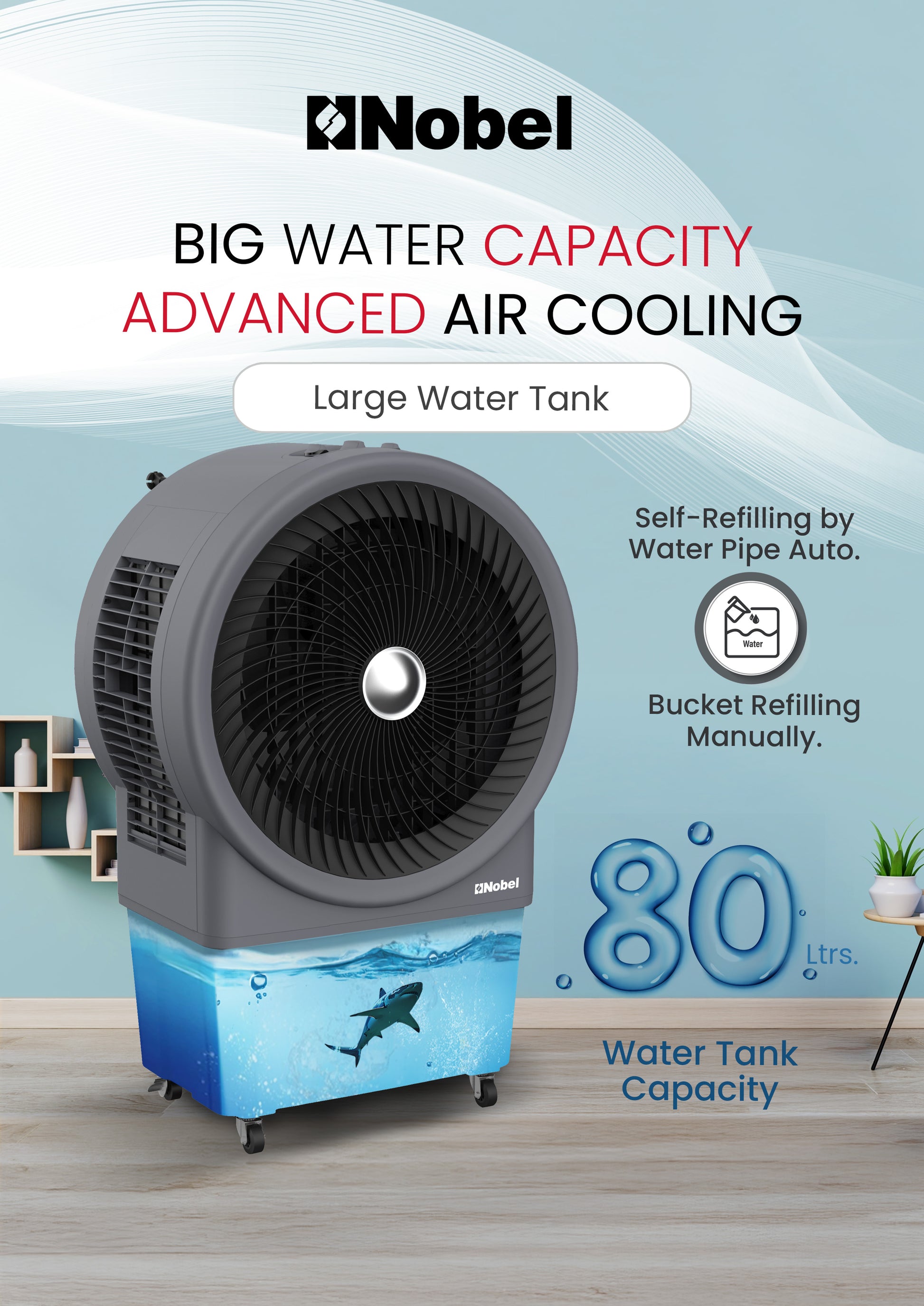 Air Cooler 80 Ltrs Water Tank, Mechanical Typhoon Cooling, Automatic Oscillation, and Powerful 250W Performance - NAC1111B-2