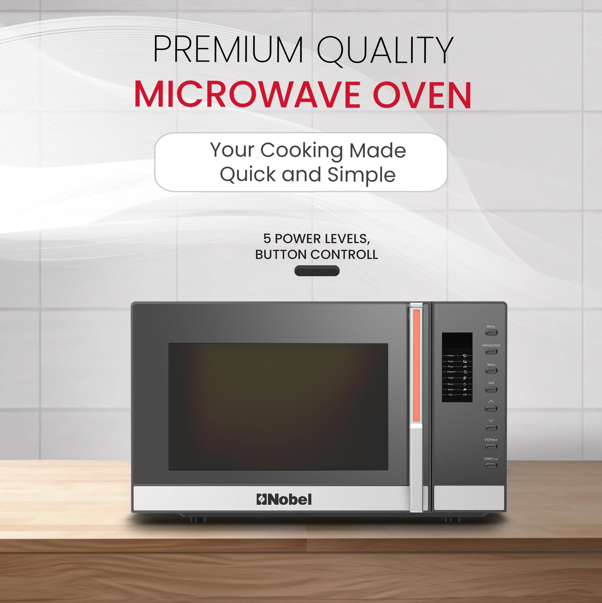 Nobel 23 Liters Microwave Oven Button Control, 60mins Setting Time, 5 Power Levels, Cooking End Signal, Defrost Setting with 2 Year Warranty NMO30D Black-4