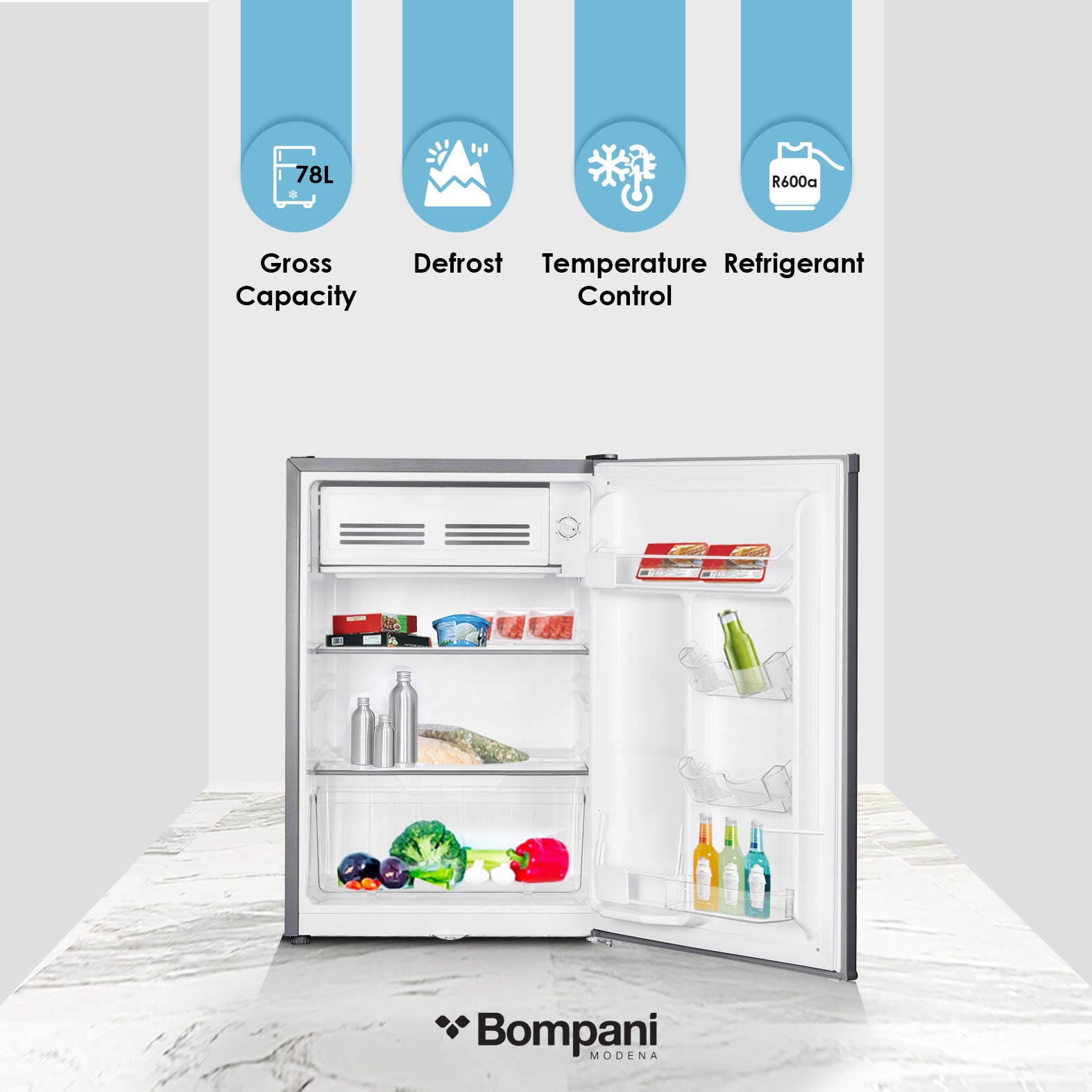 Single Door Refrigerators Defrost 78L Gross / 76L Net Capacity Recessed Handle - BR110N-2