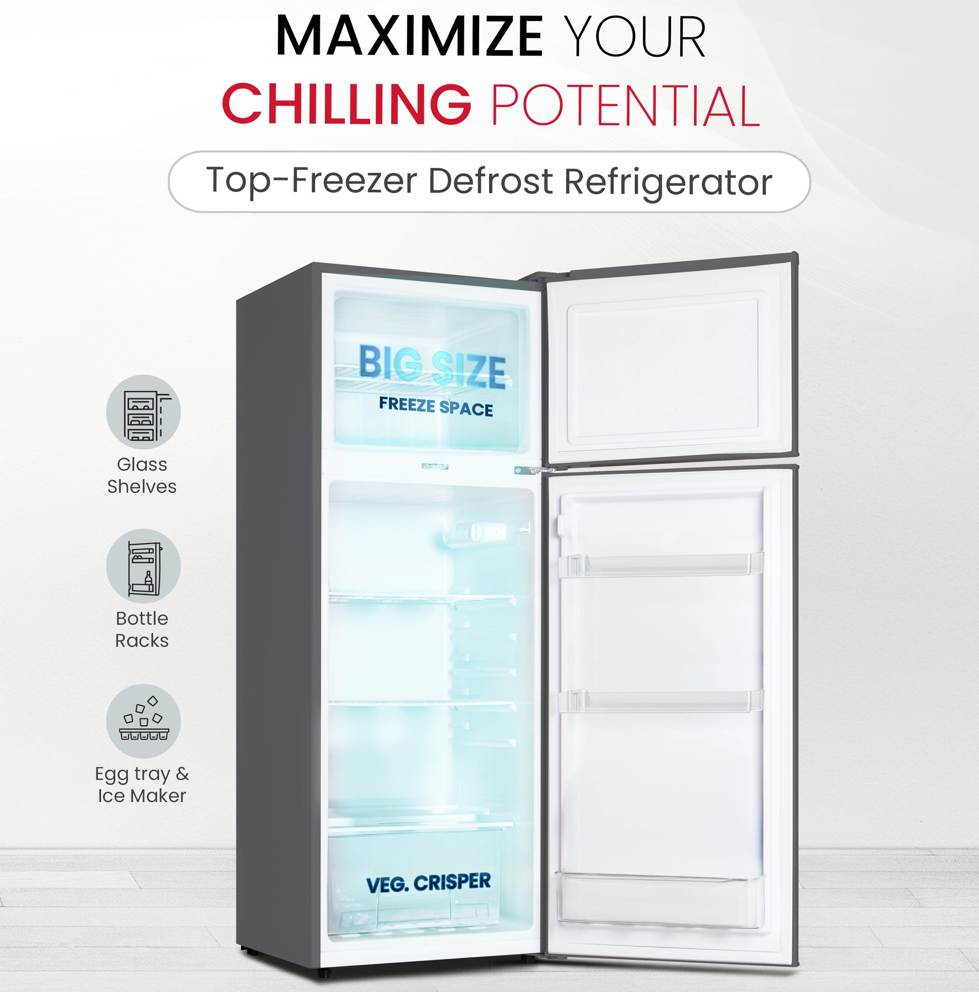 Double Door Refrigerator 255L Gross / 225L Net Capacity, Multi Air Flow, Energy Saving -  NR255RS