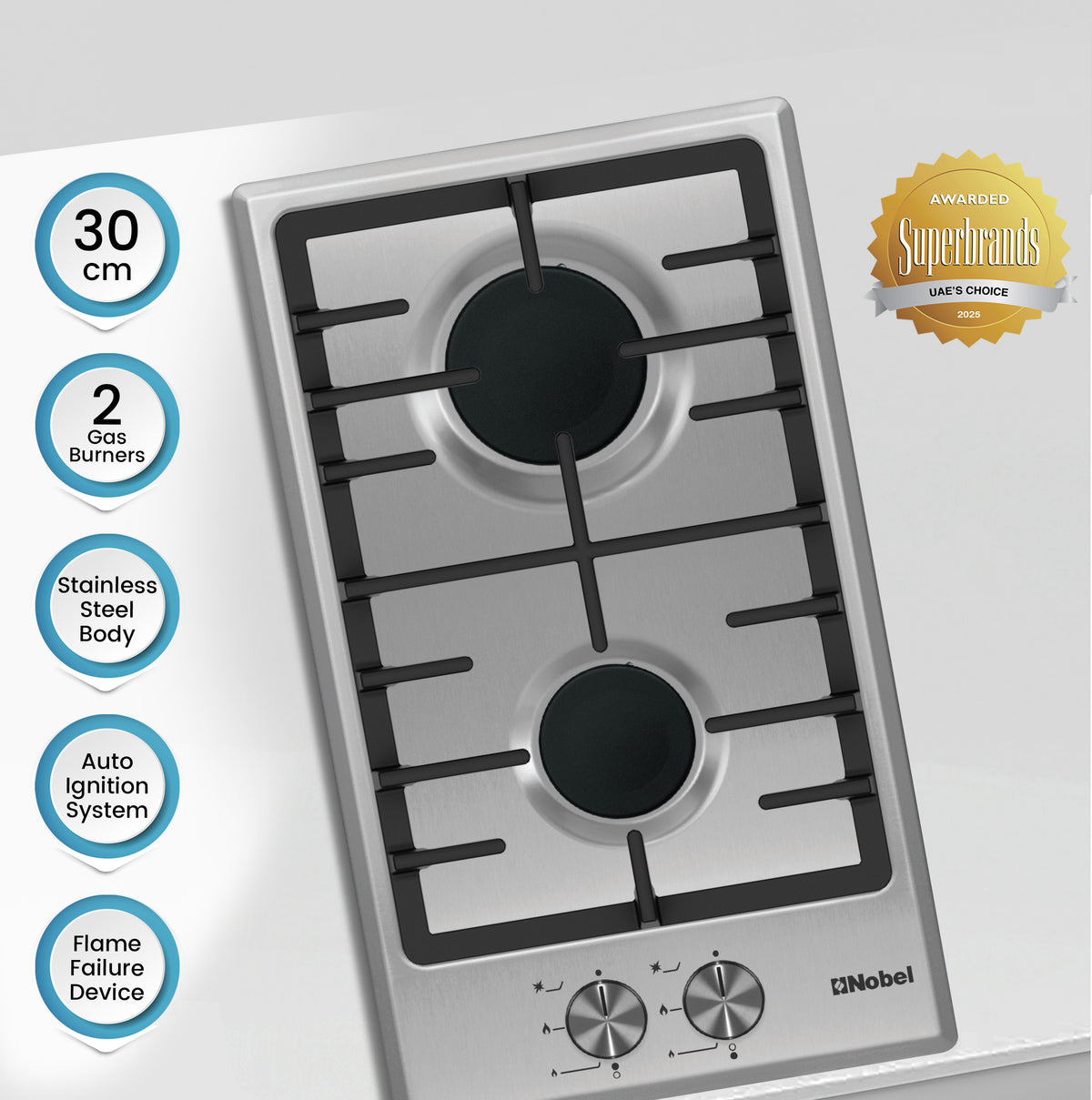 Builtin - Hobs Stainless Steel 30cm 2 Gas Burners NBH3202SSH