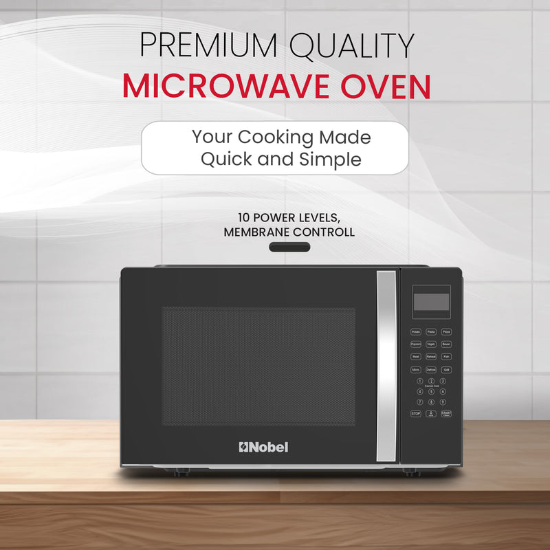 Nobel 42 Liters Capacity Microwave Oven, Membrane Control, Defrost Setting, 8 Auto Menu Cooking, 10 Power Levels, Silver Handle Door Opening with 2 Year Warranty NMO55D Black-4