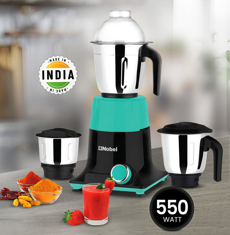 Nobel 3 in 1 Mixer Grinder, Powerful Motor, Wet Grinding Jar, Dry Grinding Jar, Chutney Jar, 3 Speed Control, Pulse Function, Stainless Steel Jars & Blades, Made in India NB301SS-2