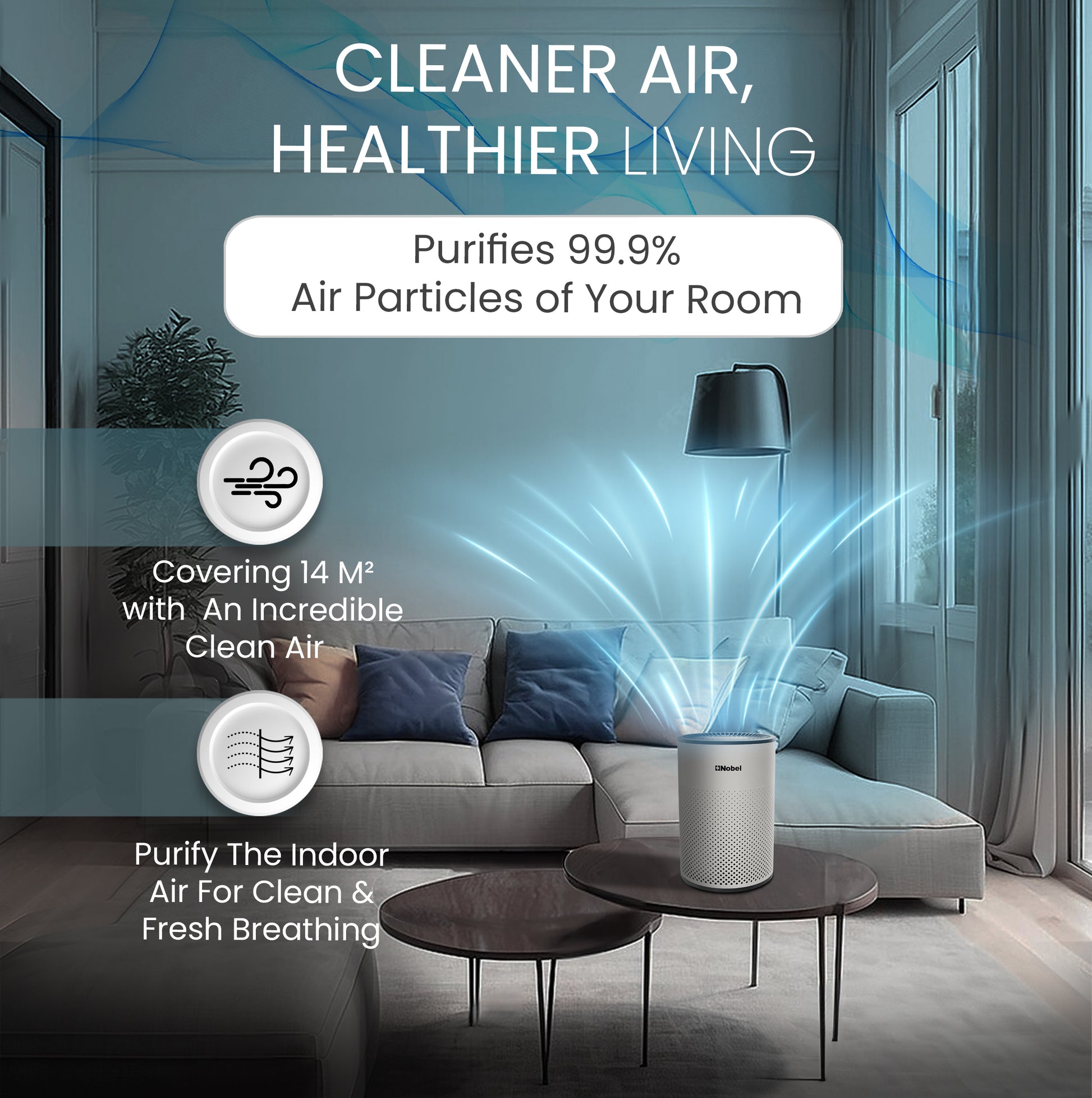 Nobel Air Purifier White 14M² Area To Clean 3 Filters 4 Speed  NAP120-2