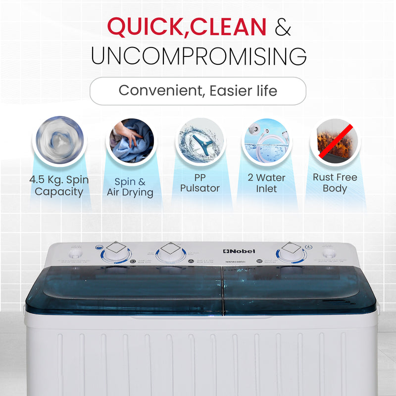 Twin Tub Semi Auto Washer White 6.5 Kgs - NWM600RH-3