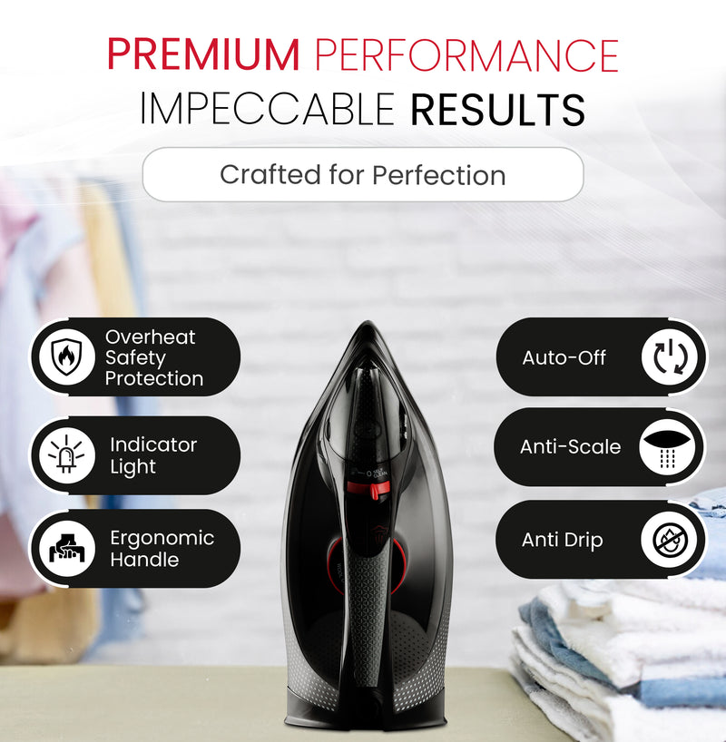 Nobel Steam Iron, Dry Ironing, Spray & Steam Function, Powerful Burst & Vertical Steam, Adjustable Control, 360° Swivel Cord Guard, Overheat Safety, Indicator Light, 300ml Water Tank NSI30 Black-9