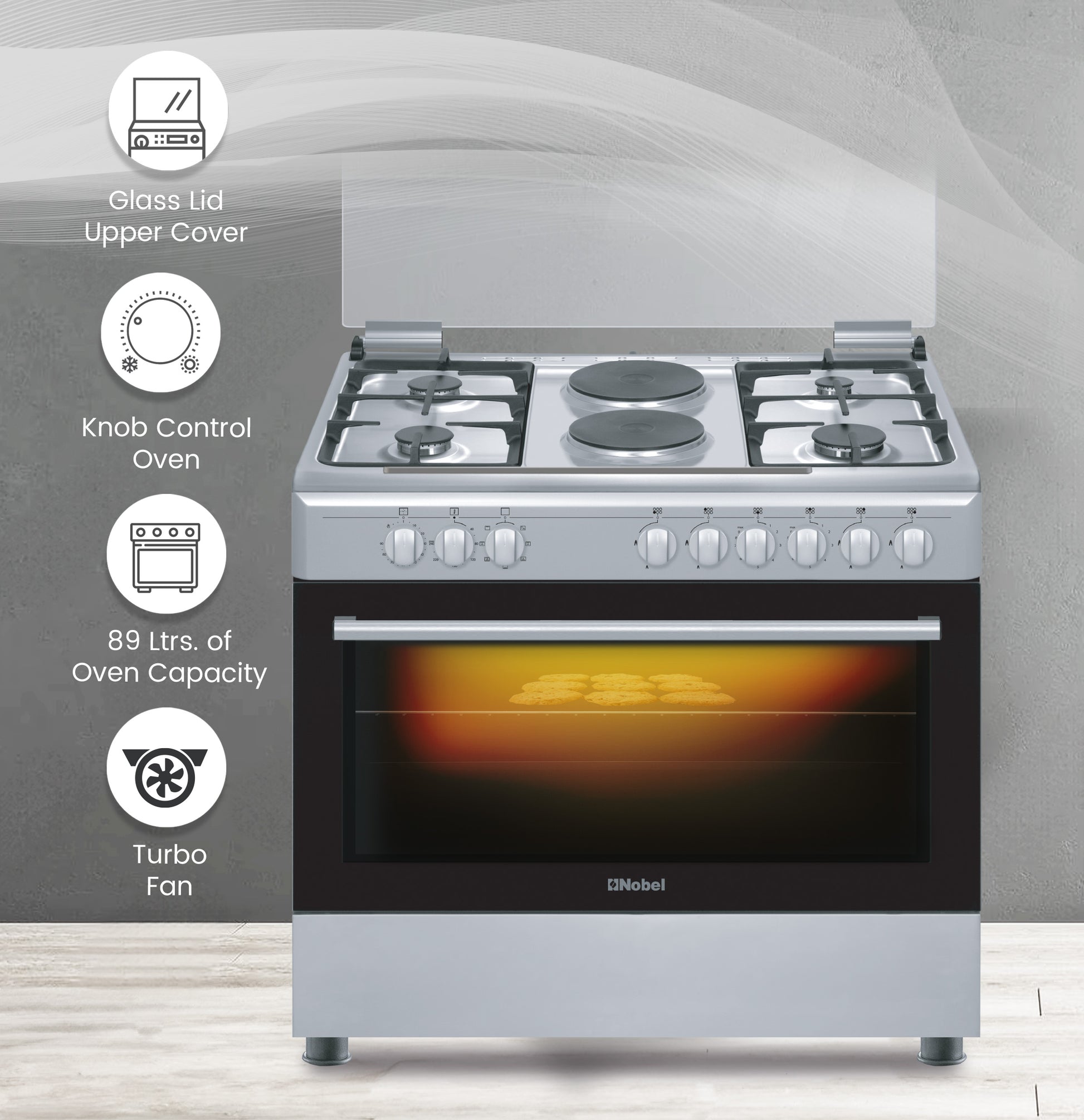 90 x 60 Electric & Gas Cooker, 4 Gas Burner, 2 Hot Plate, Electric Grill & Electric Oven, Made In Turkey - NGC9622-4