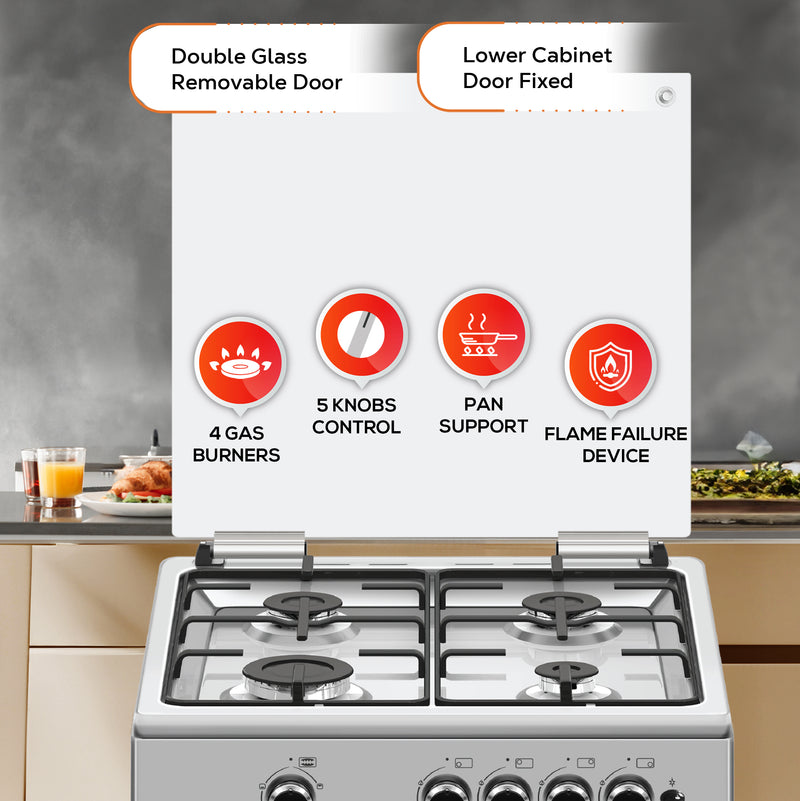 60x60 cm Gas Cooker with 72L Oven Cavity, 4 Gas Burners, Grill & Oven Burner - LMC6600-3