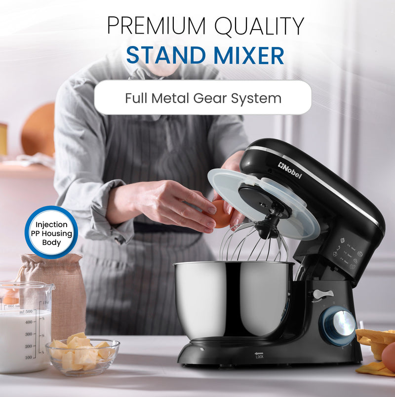 Nobel Stand Mixer, Full Metal Gear System, 4L Stainless Steel Bowl - 6 Speeds, LED, Safety Switch, Anti-slip Feet, 800W NBM60 Black-3